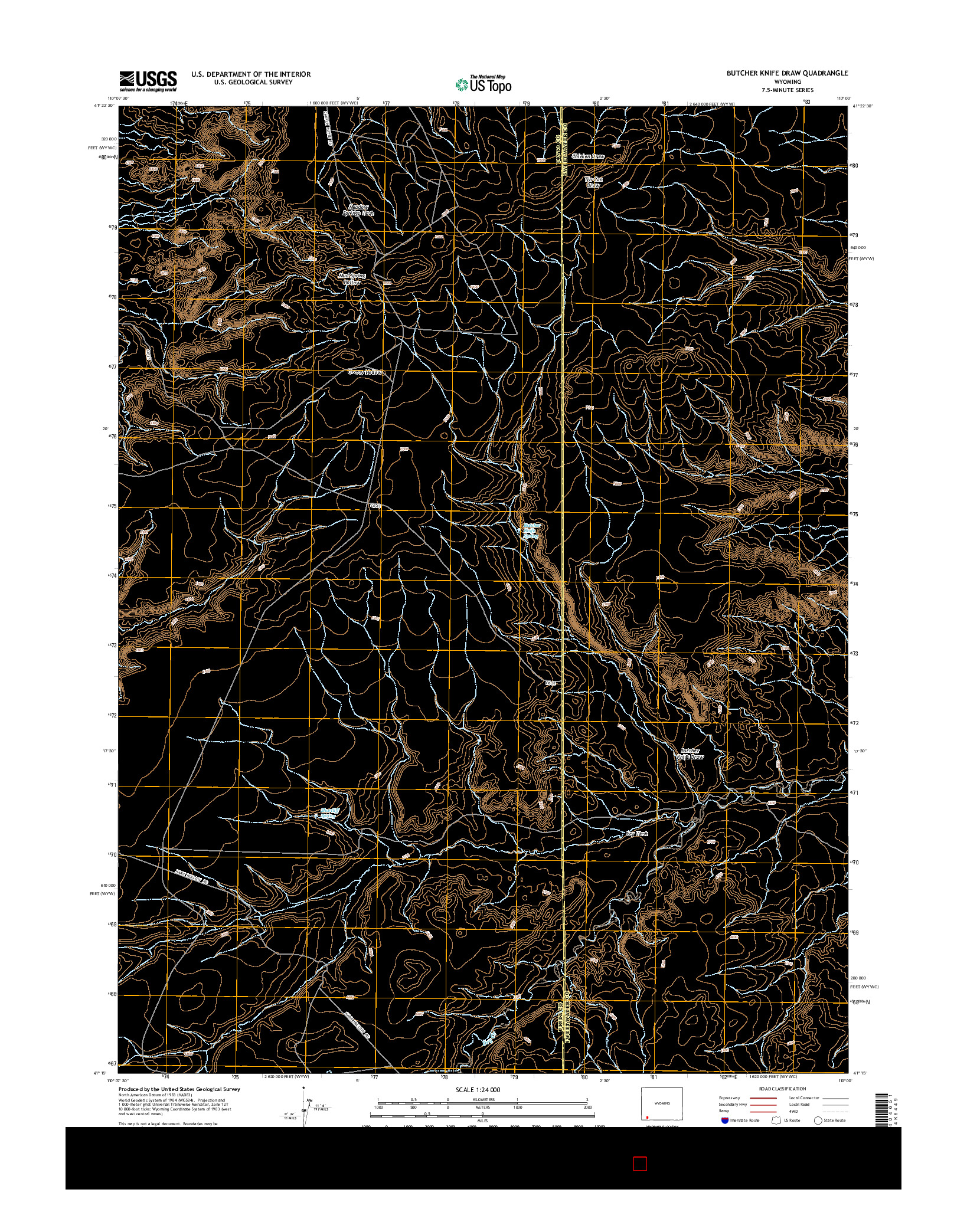 USGS US TOPO 7.5-MINUTE MAP FOR BUTCHER KNIFE DRAW, WY 2015