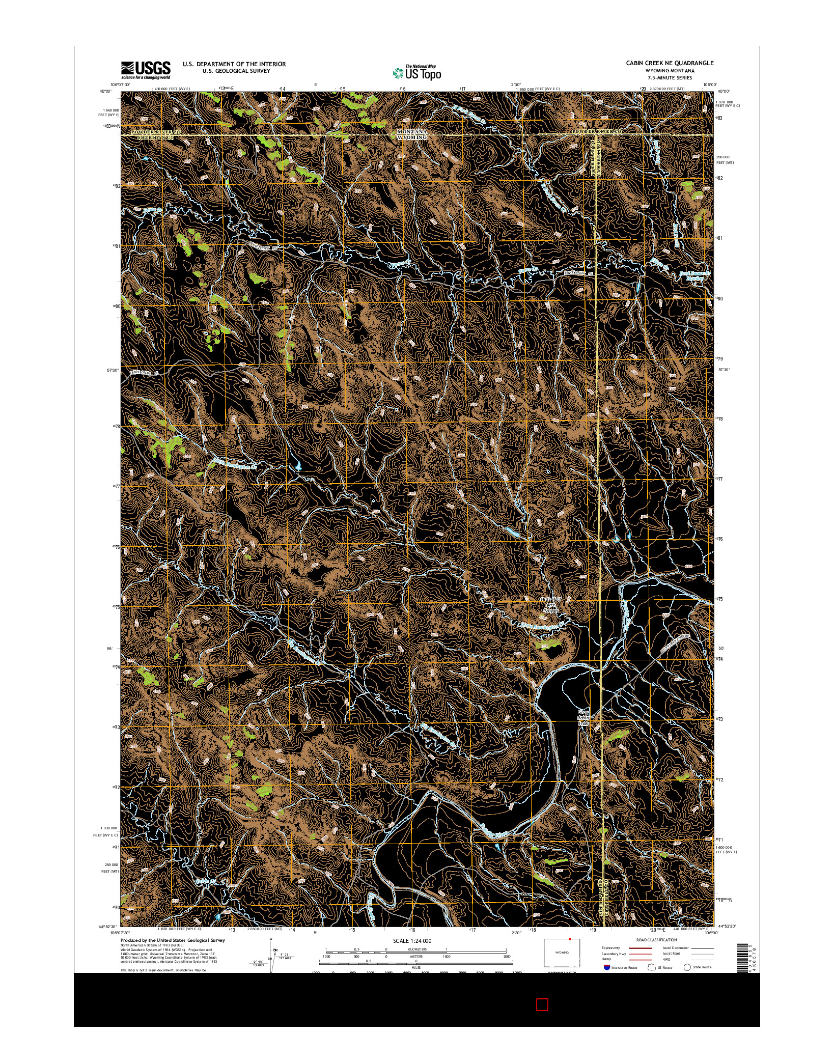 USGS US TOPO 7.5-MINUTE MAP FOR CABIN CREEK NE, WY-MT 2015
