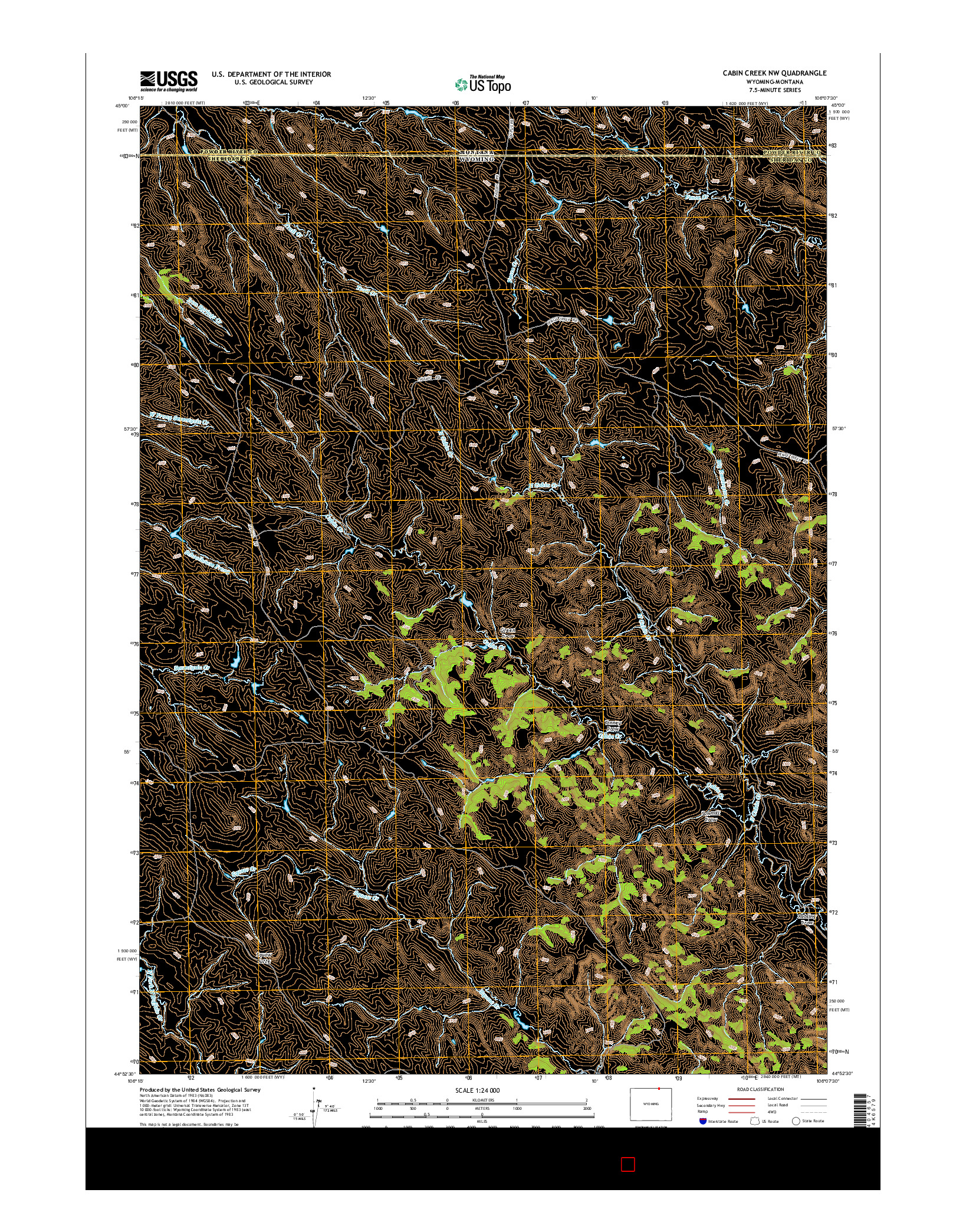 USGS US TOPO 7.5-MINUTE MAP FOR CABIN CREEK NW, WY-MT 2015