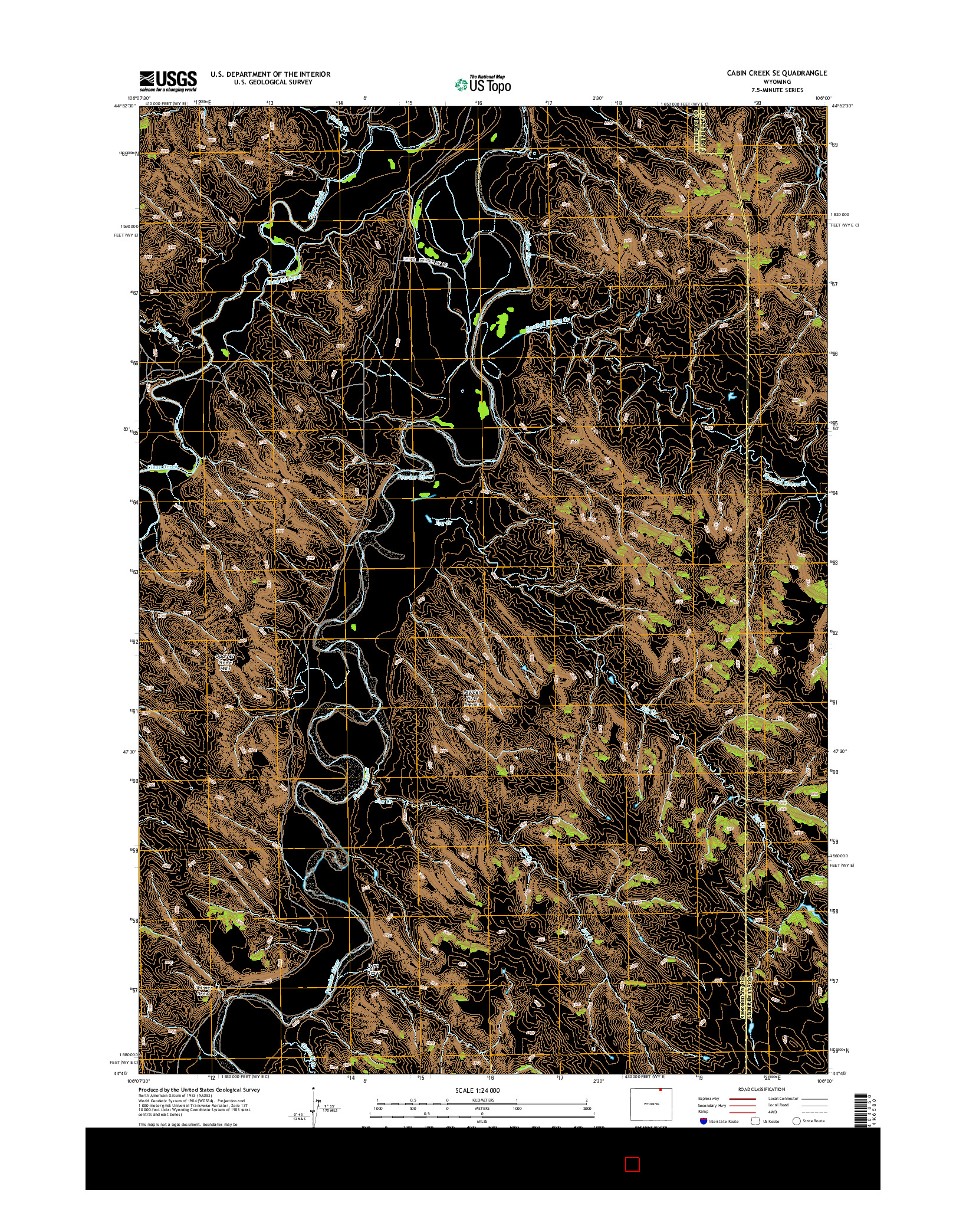 USGS US TOPO 7.5-MINUTE MAP FOR CABIN CREEK SE, WY 2015