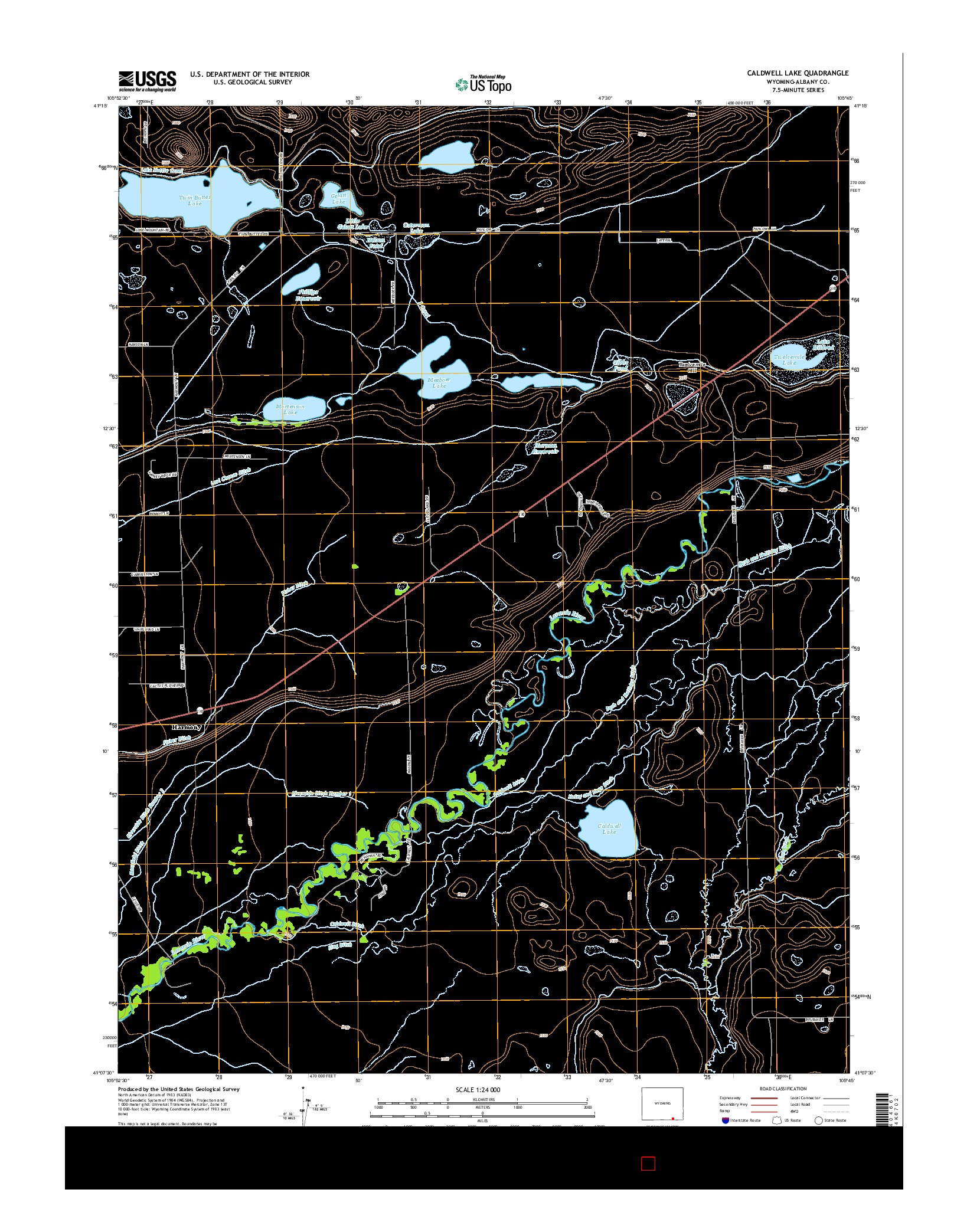 USGS US TOPO 7.5-MINUTE MAP FOR CALDWELL LAKE, WY 2015