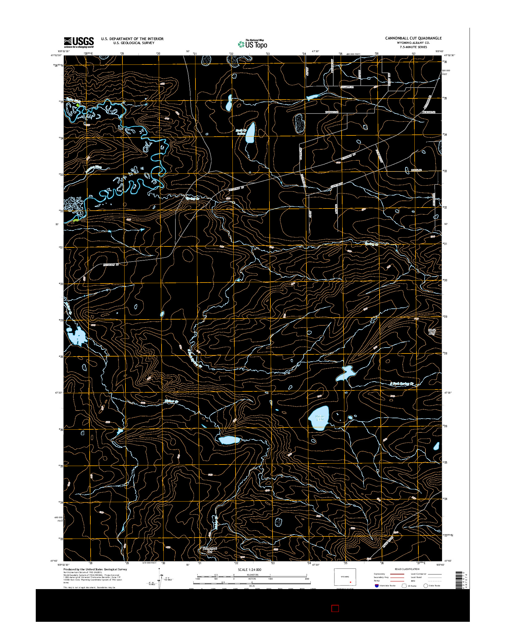 USGS US TOPO 7.5-MINUTE MAP FOR CANNONBALL CUT, WY 2015