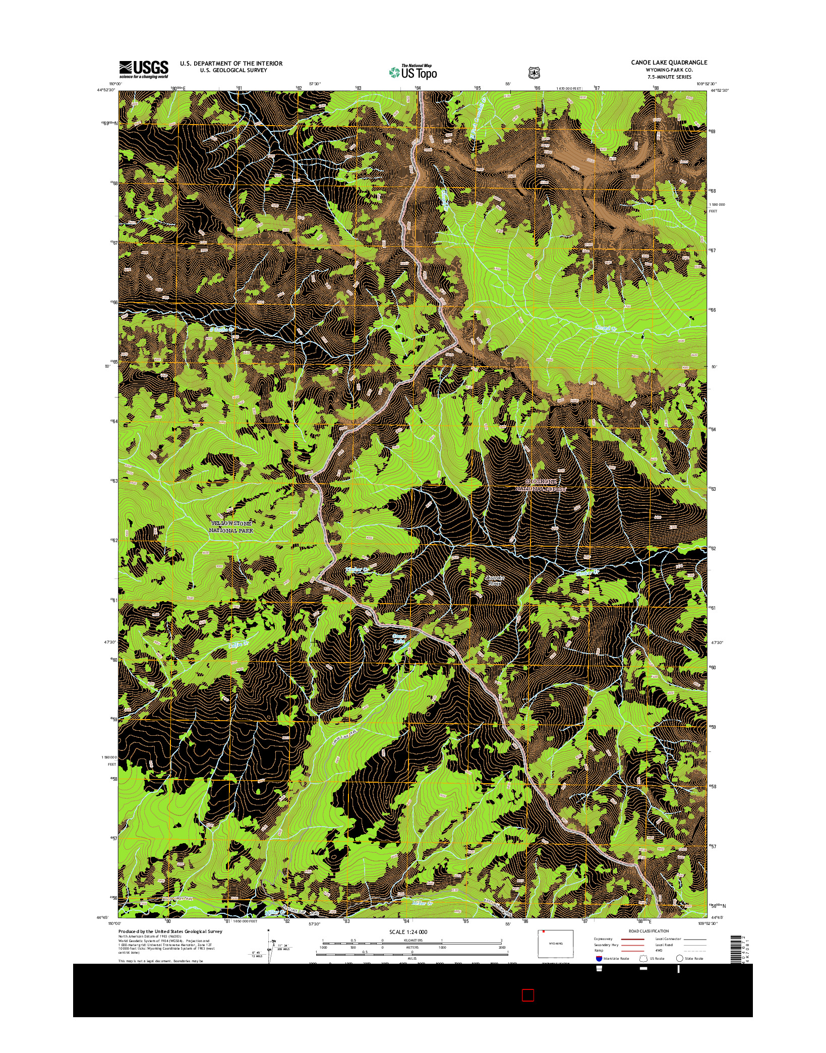 USGS US TOPO 7.5-MINUTE MAP FOR CANOE LAKE, WY 2015