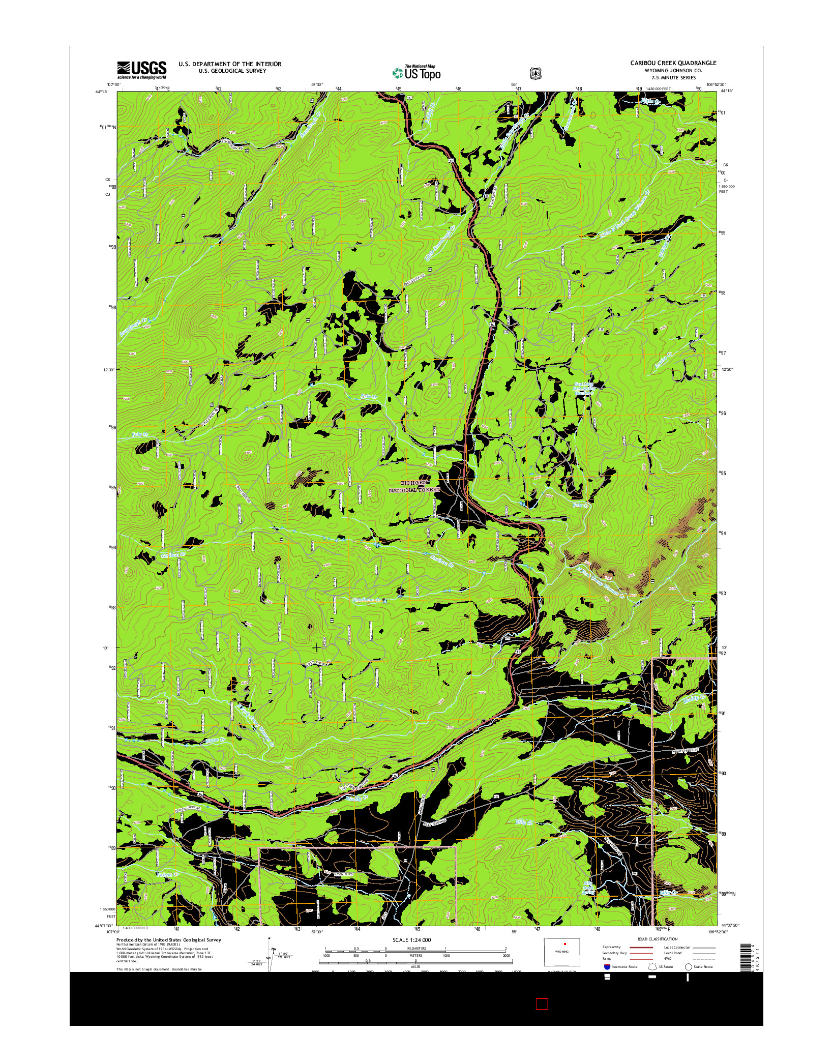 USGS US TOPO 7.5-MINUTE MAP FOR CARIBOU CREEK, WY 2015