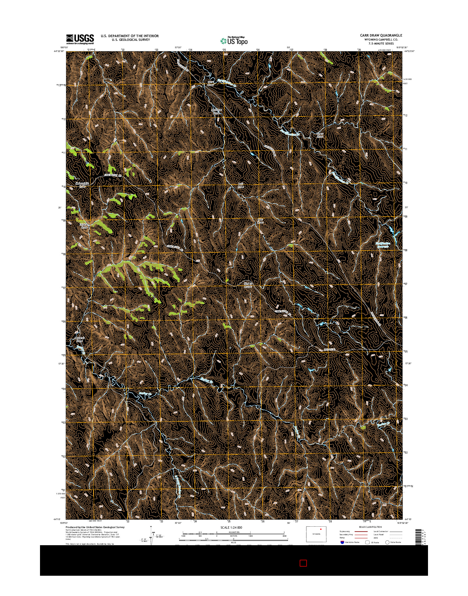 USGS US TOPO 7.5-MINUTE MAP FOR CARR DRAW, WY 2015