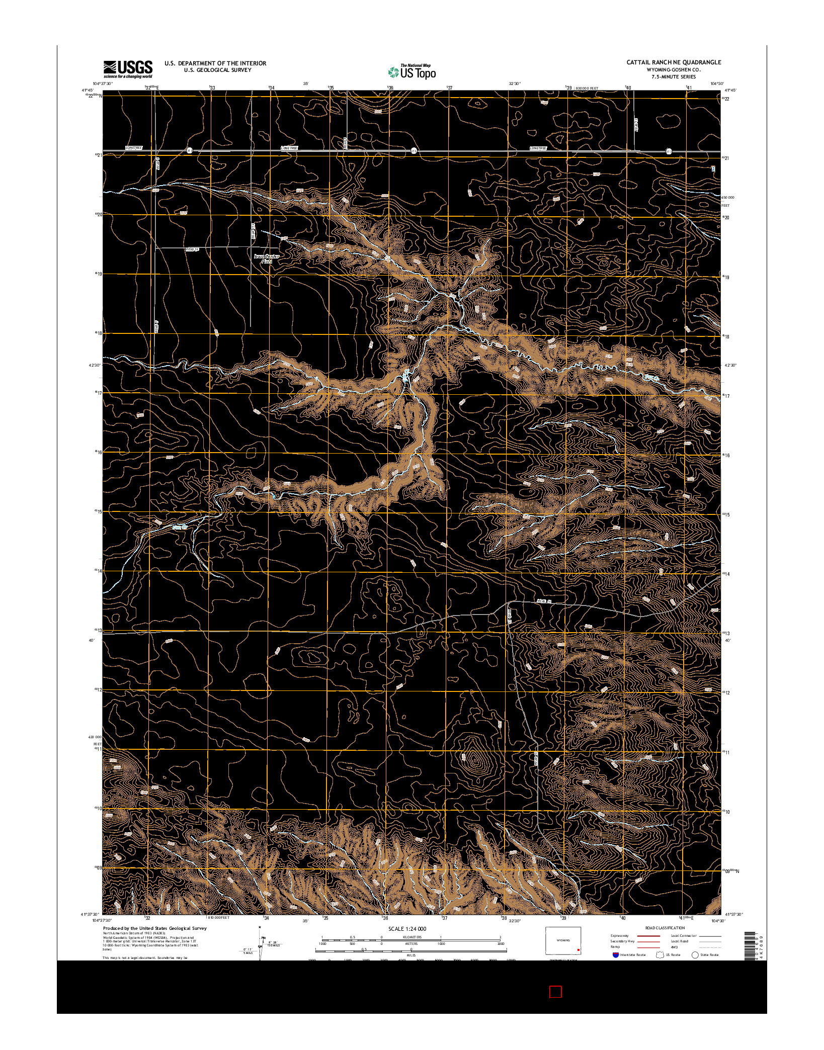 USGS US TOPO 7.5-MINUTE MAP FOR CATTAIL RANCH NE, WY 2015