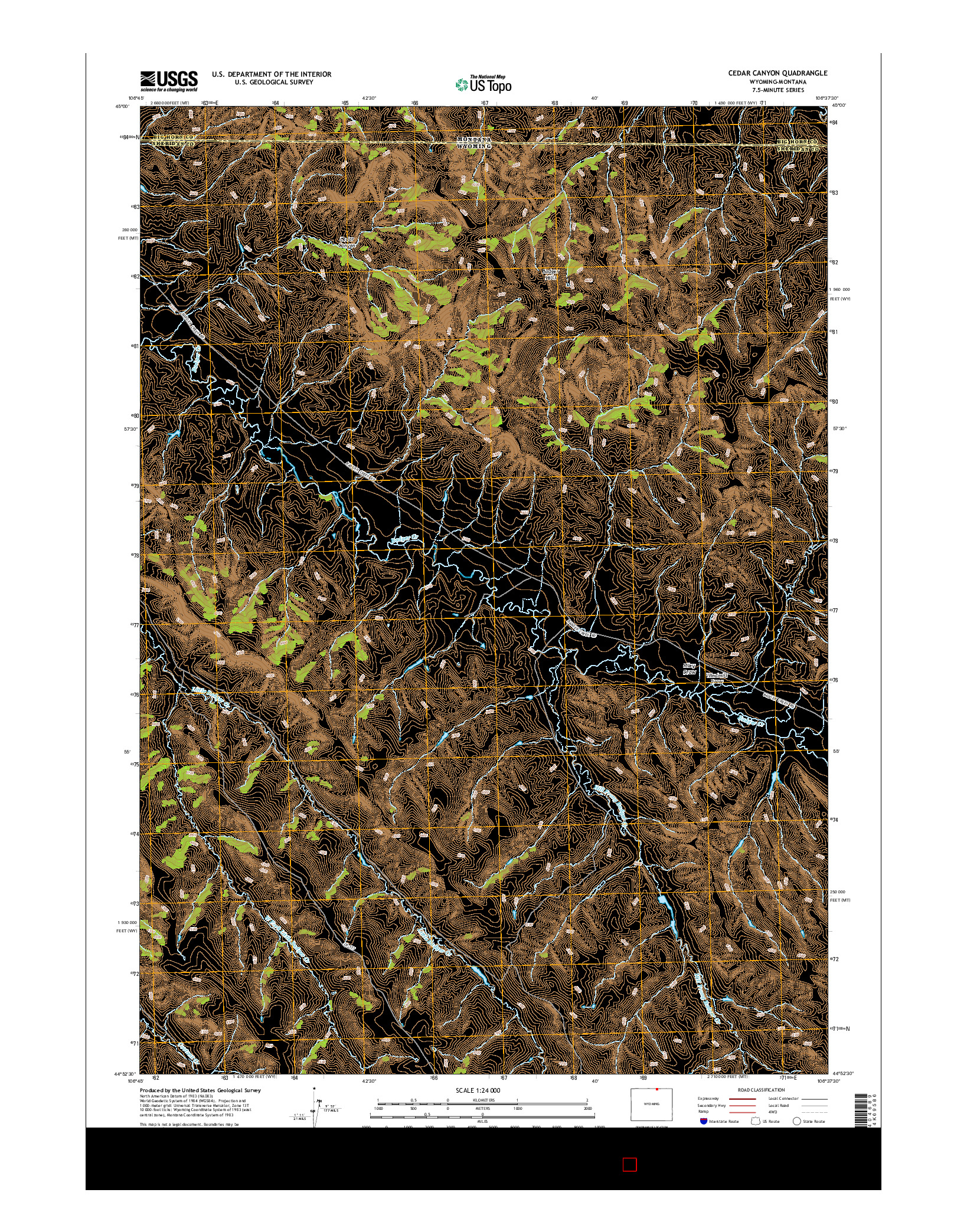 USGS US TOPO 7.5-MINUTE MAP FOR CEDAR CANYON, WY-MT 2015