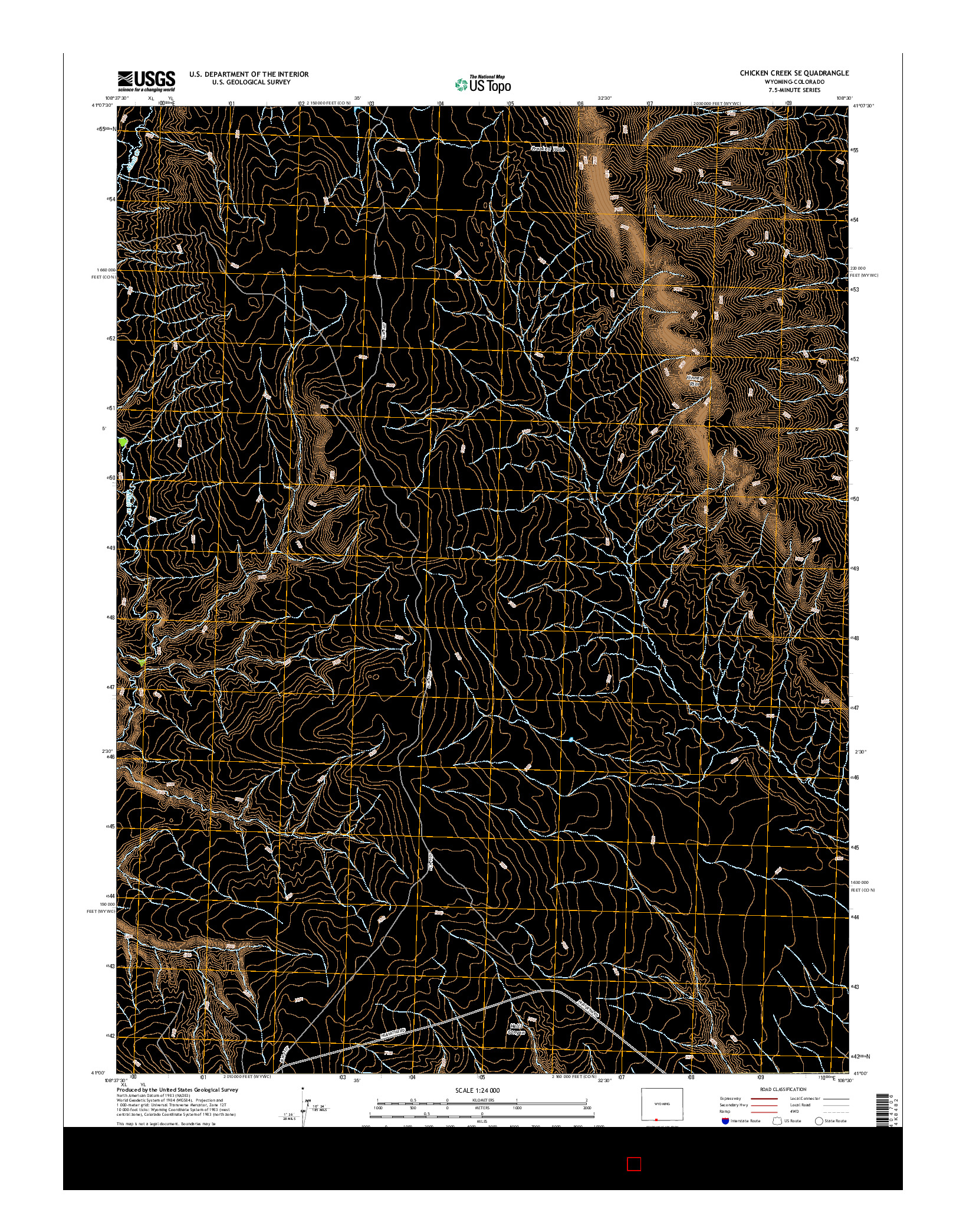 USGS US TOPO 7.5-MINUTE MAP FOR CHICKEN CREEK SE, WY-CO 2015