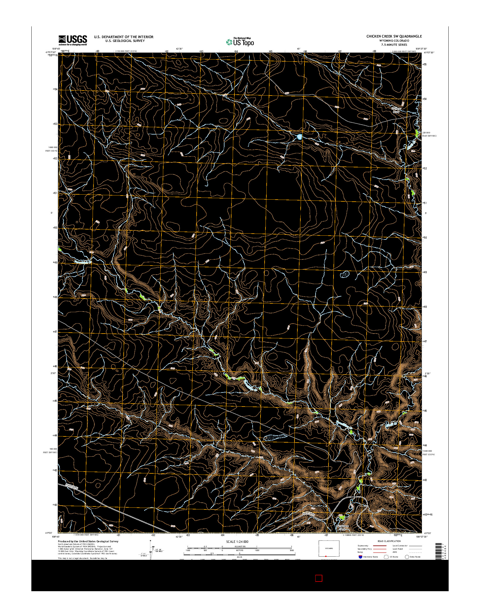 USGS US TOPO 7.5-MINUTE MAP FOR CHICKEN CREEK SW, WY-CO 2015