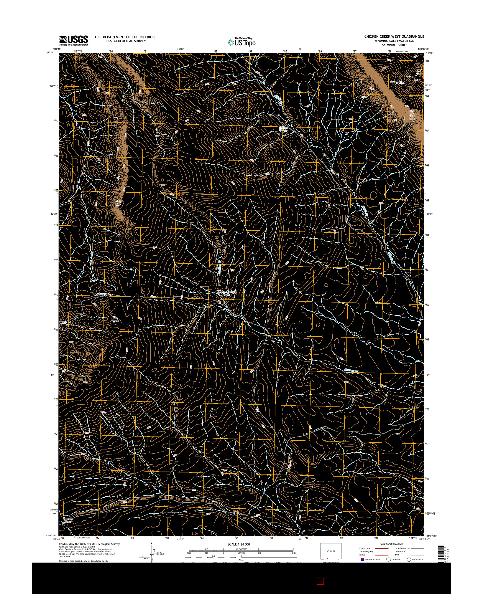 USGS US TOPO 7.5-MINUTE MAP FOR CHICKEN CREEK WEST, WY 2015