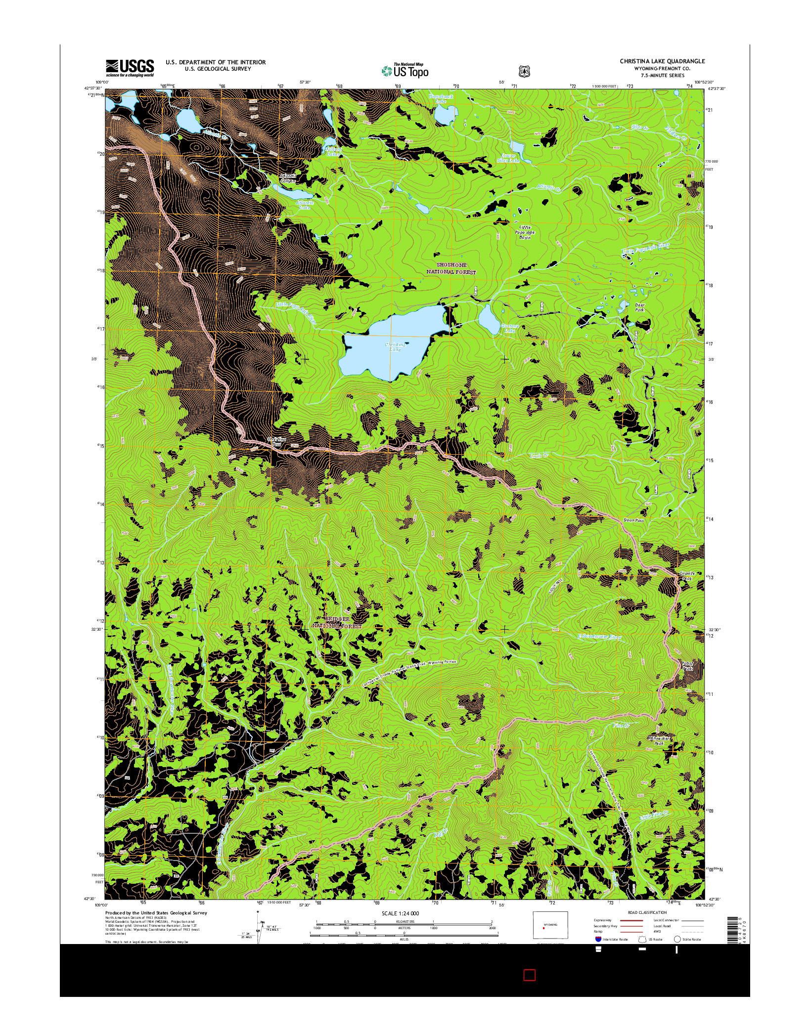 USGS US TOPO 7.5-MINUTE MAP FOR CHRISTINA LAKE, WY 2015