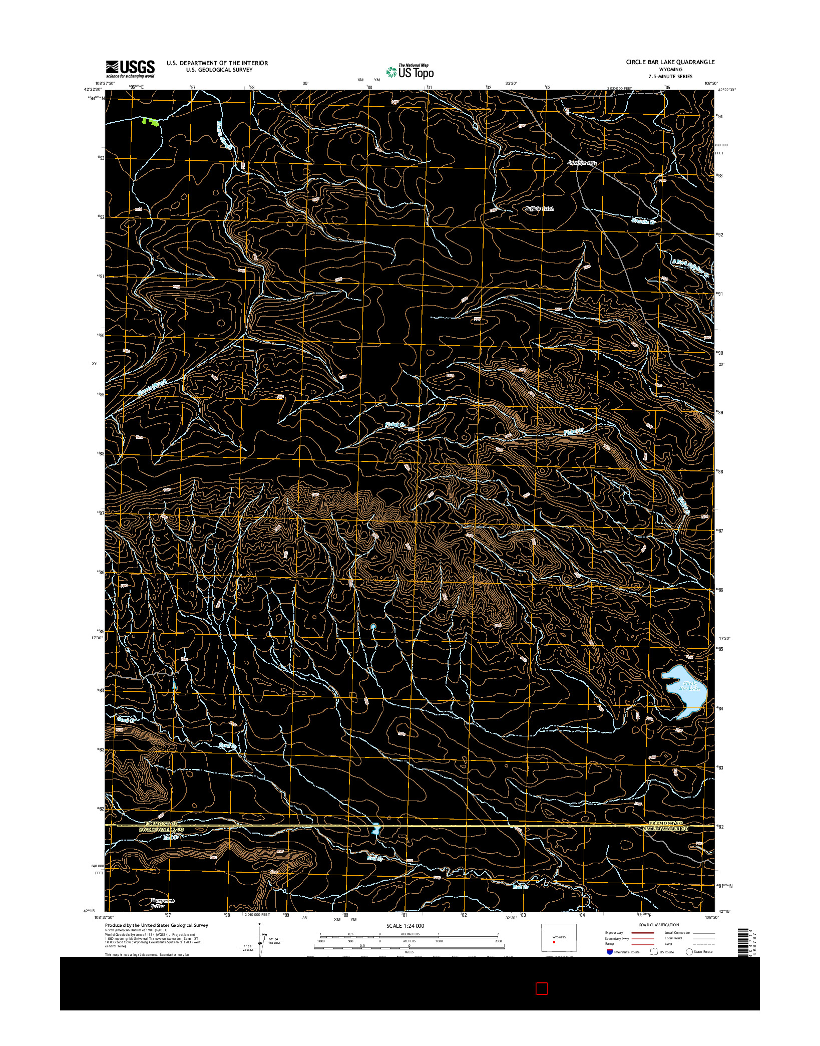 USGS US TOPO 7.5-MINUTE MAP FOR CIRCLE BAR LAKE, WY 2015