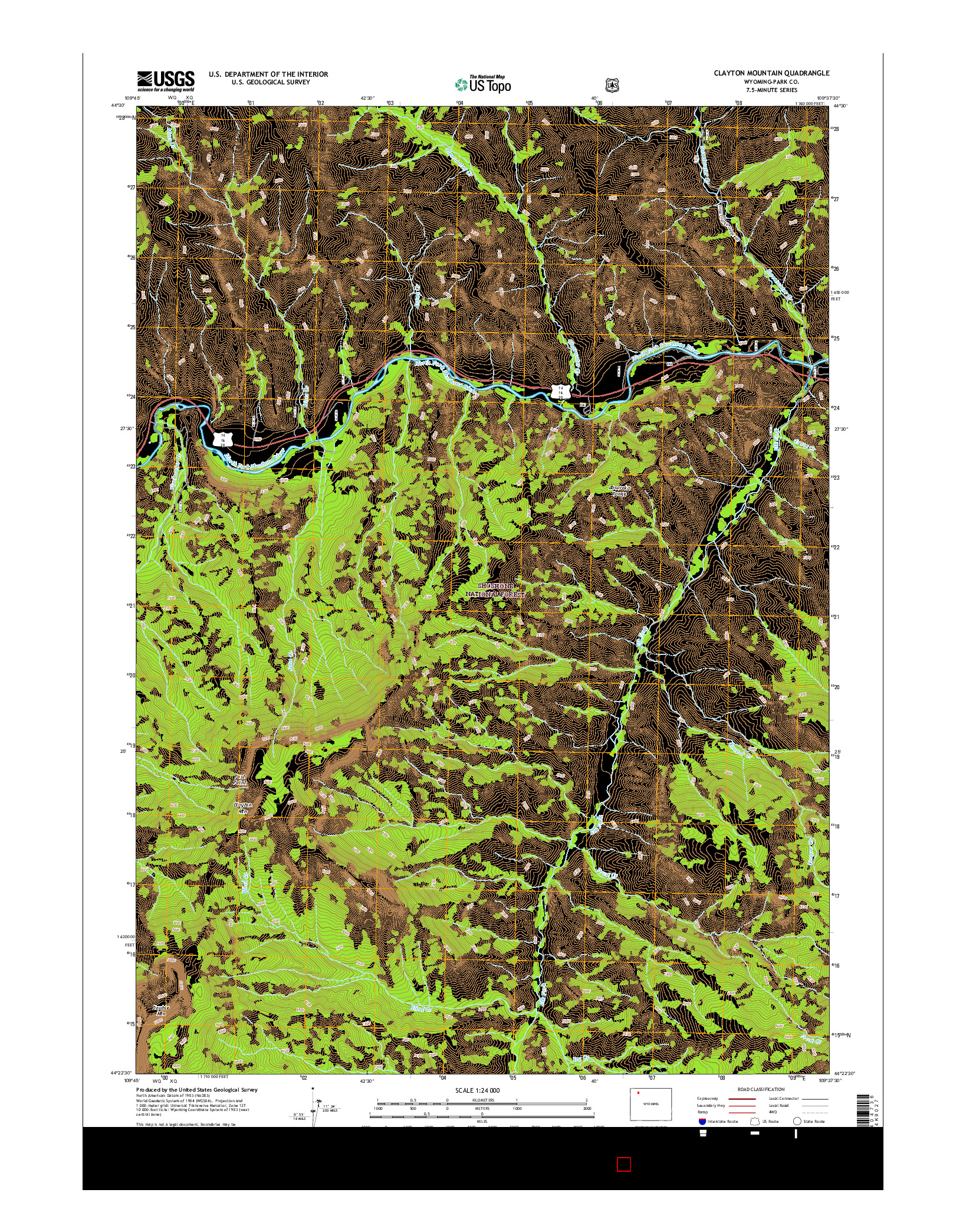 USGS US TOPO 7.5-MINUTE MAP FOR CLAYTON MOUNTAIN, WY 2015