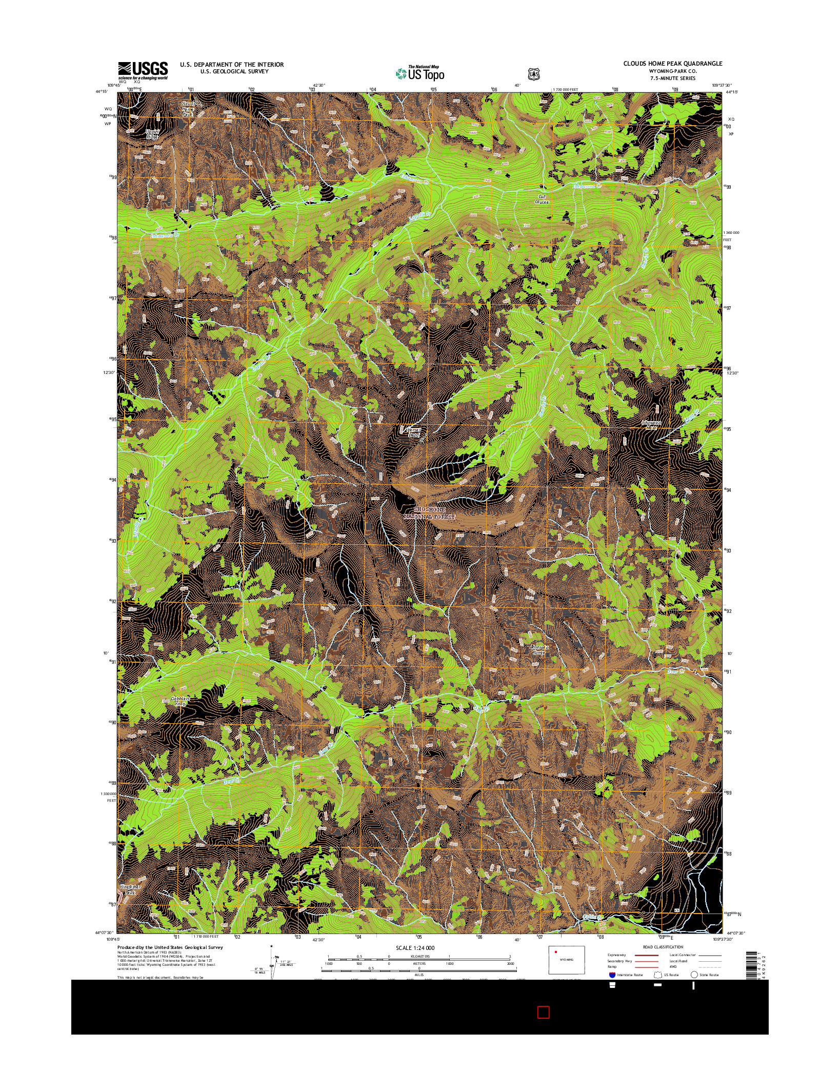 USGS US TOPO 7.5-MINUTE MAP FOR CLOUDS HOME PEAK, WY 2015