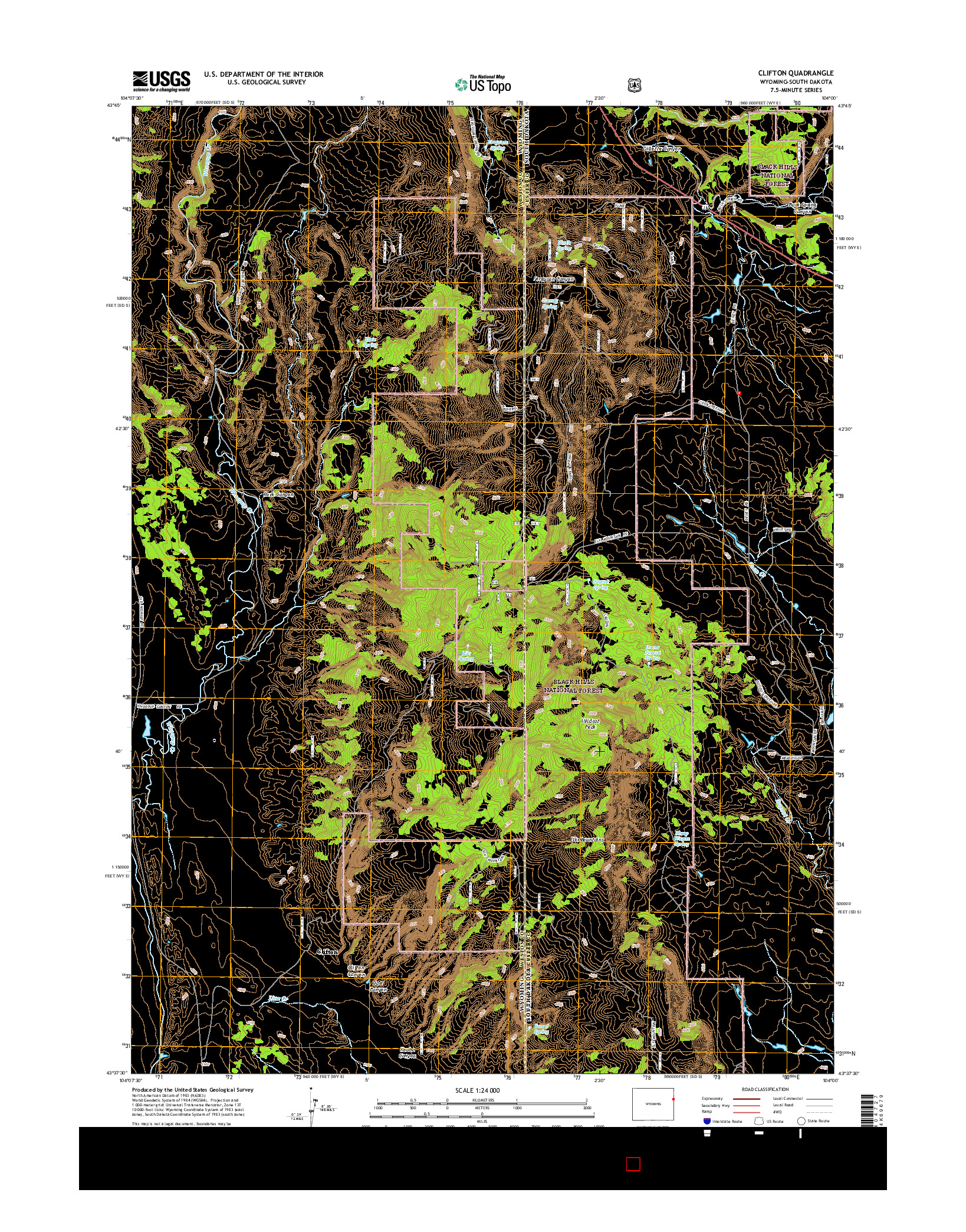 USGS US TOPO 7.5-MINUTE MAP FOR CLIFTON, WY-SD 2015