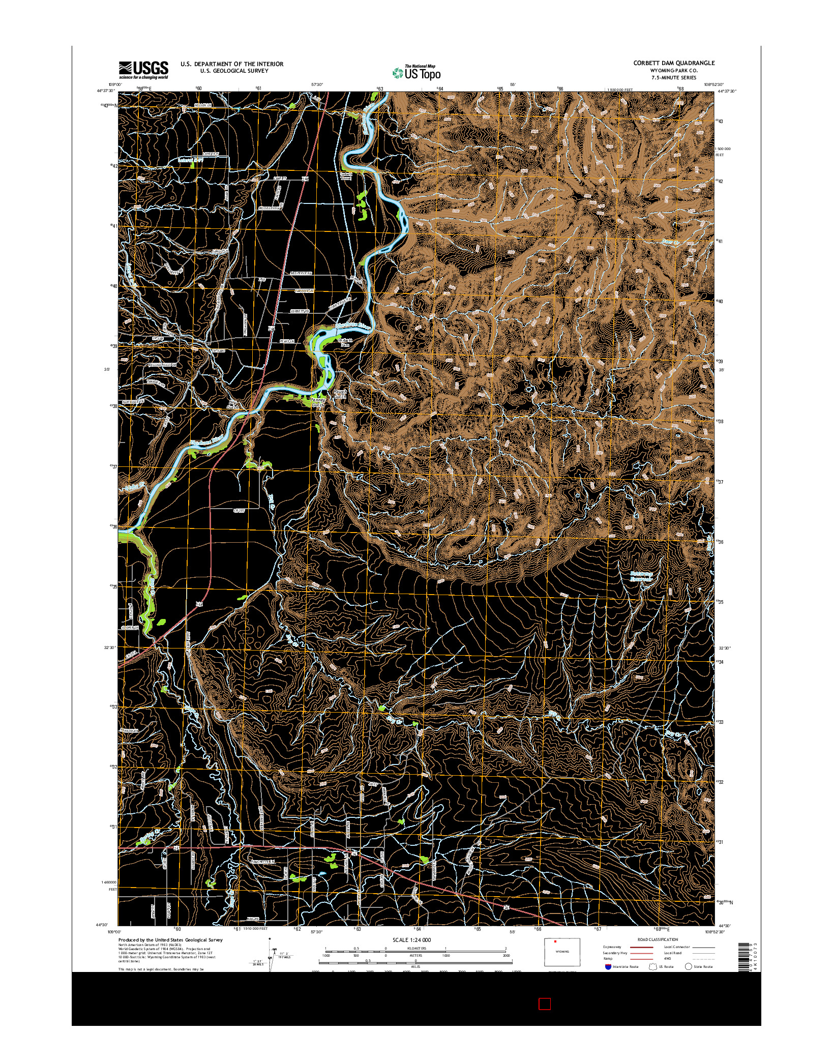 USGS US TOPO 7.5-MINUTE MAP FOR CORBETT DAM, WY 2015