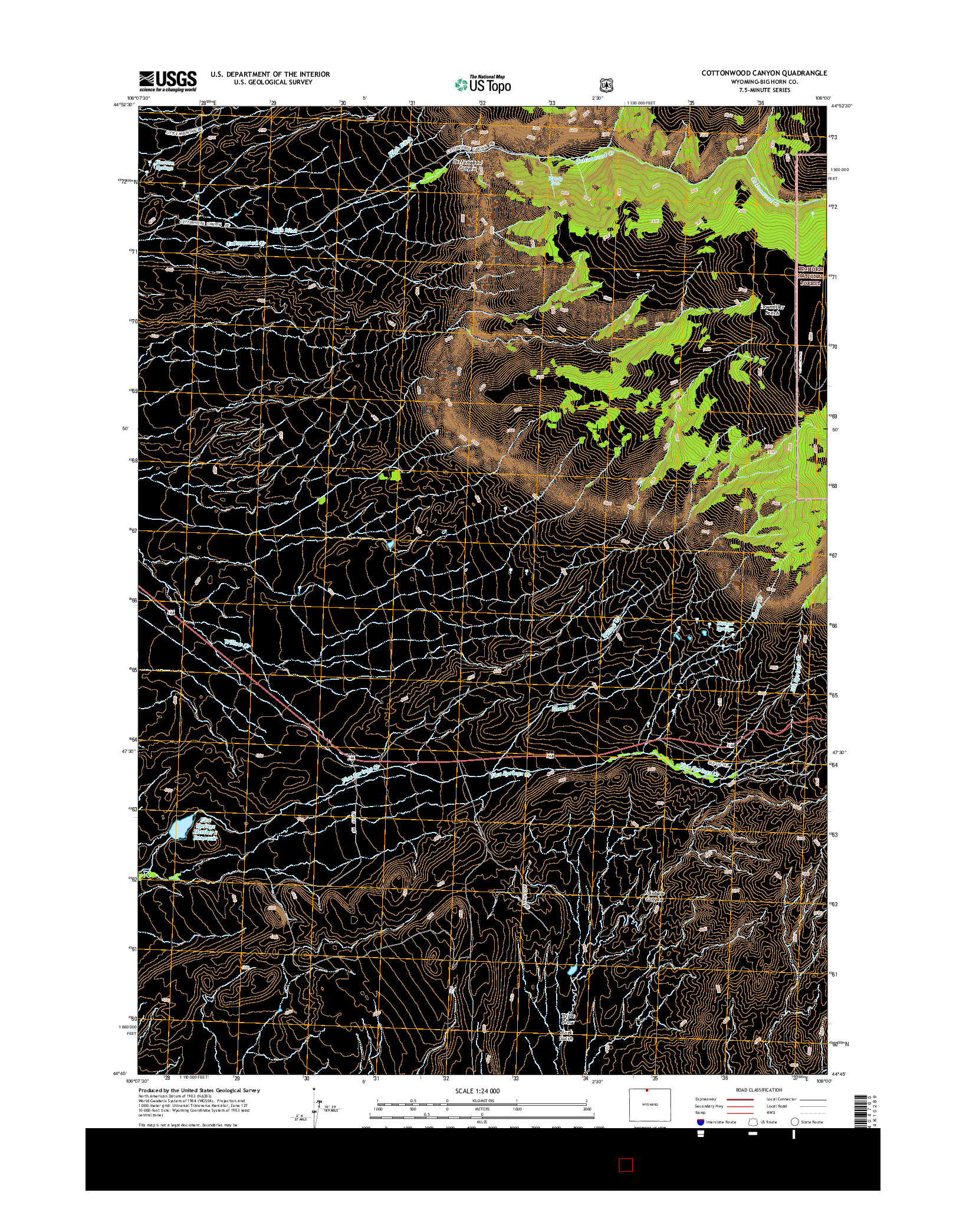USGS US TOPO 7.5-MINUTE MAP FOR COTTONWOOD CANYON, WY 2015