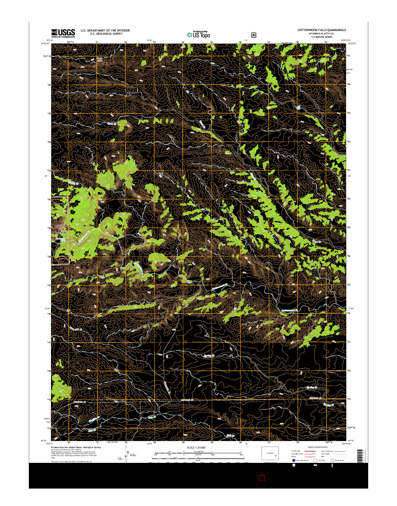 USGS US TOPO 7.5-MINUTE MAP FOR COTTONWOOD FALLS, WY 2015