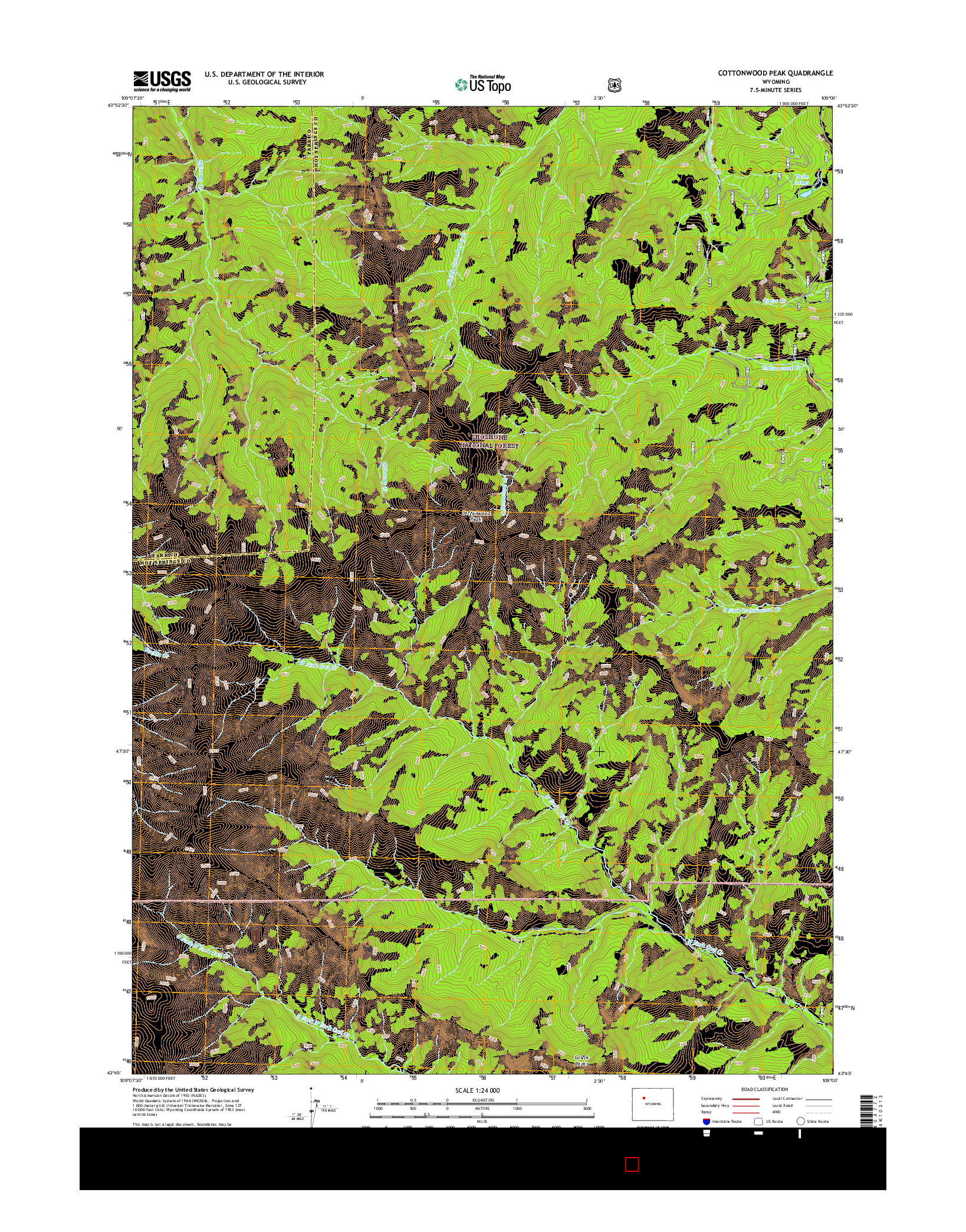 USGS US TOPO 7.5-MINUTE MAP FOR COTTONWOOD PEAK, WY 2015