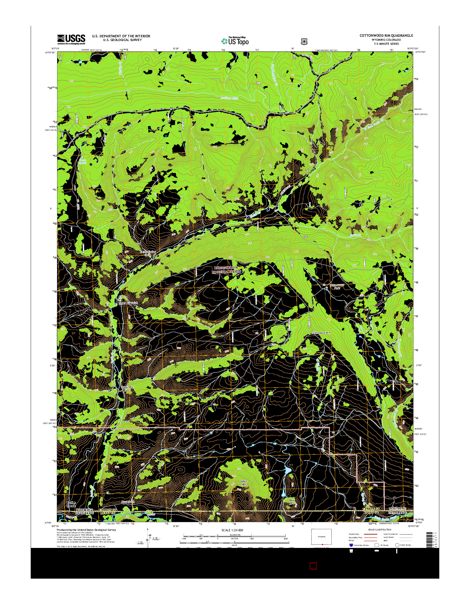 USGS US TOPO 7.5-MINUTE MAP FOR COTTONWOOD RIM, WY-CO 2015