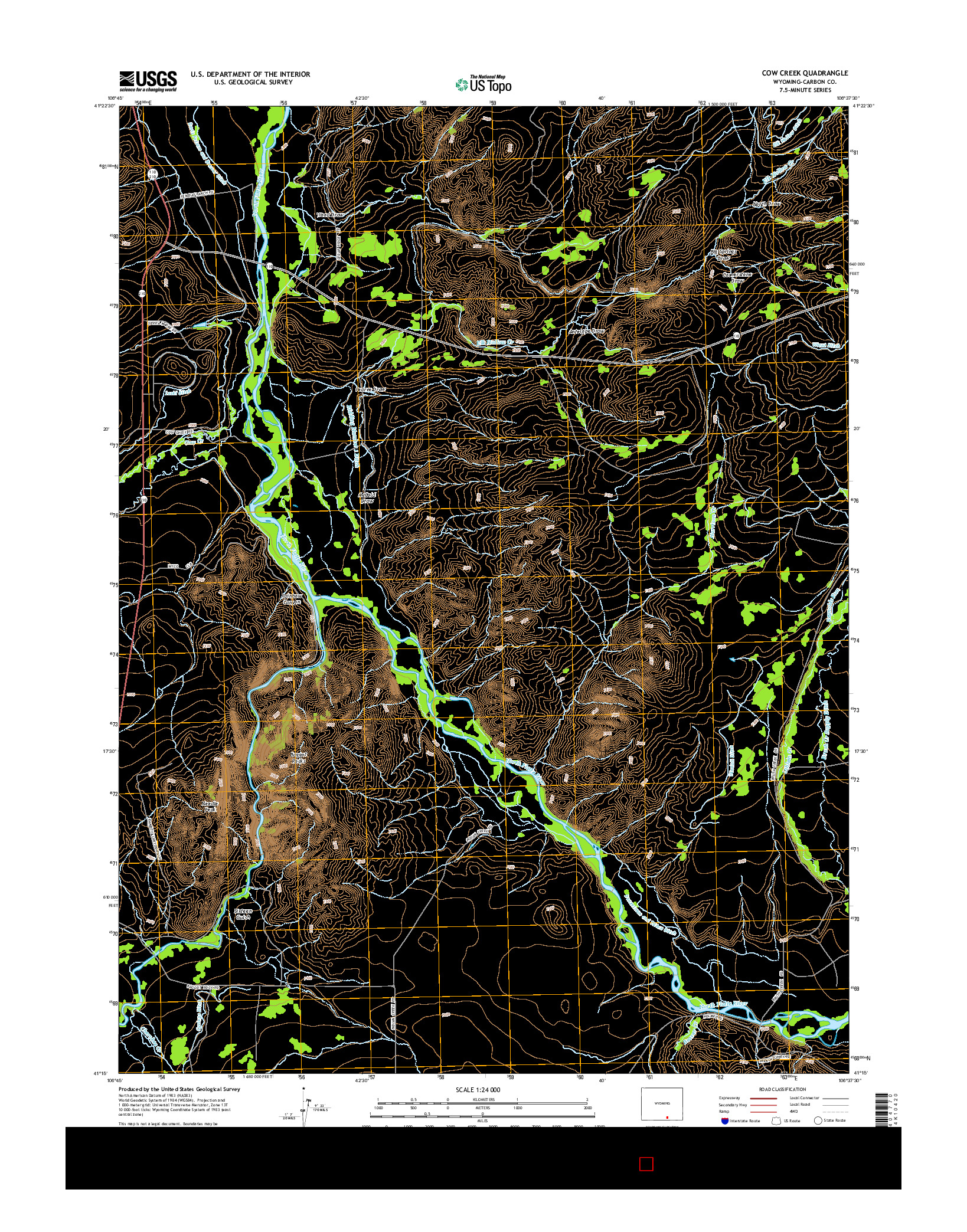 USGS US TOPO 7.5-MINUTE MAP FOR COW CREEK, WY 2015