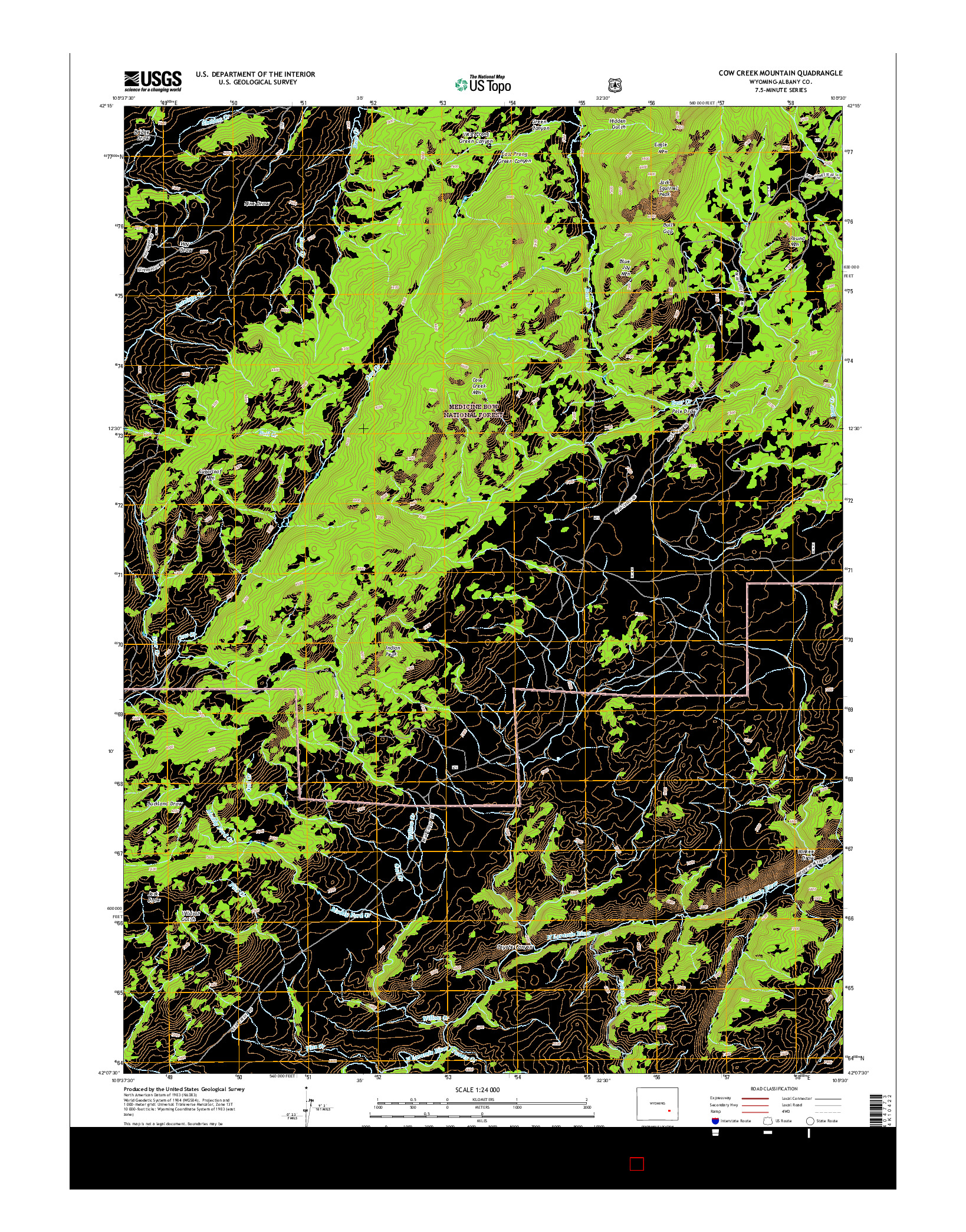 USGS US TOPO 7.5-MINUTE MAP FOR COW CREEK MOUNTAIN, WY 2015