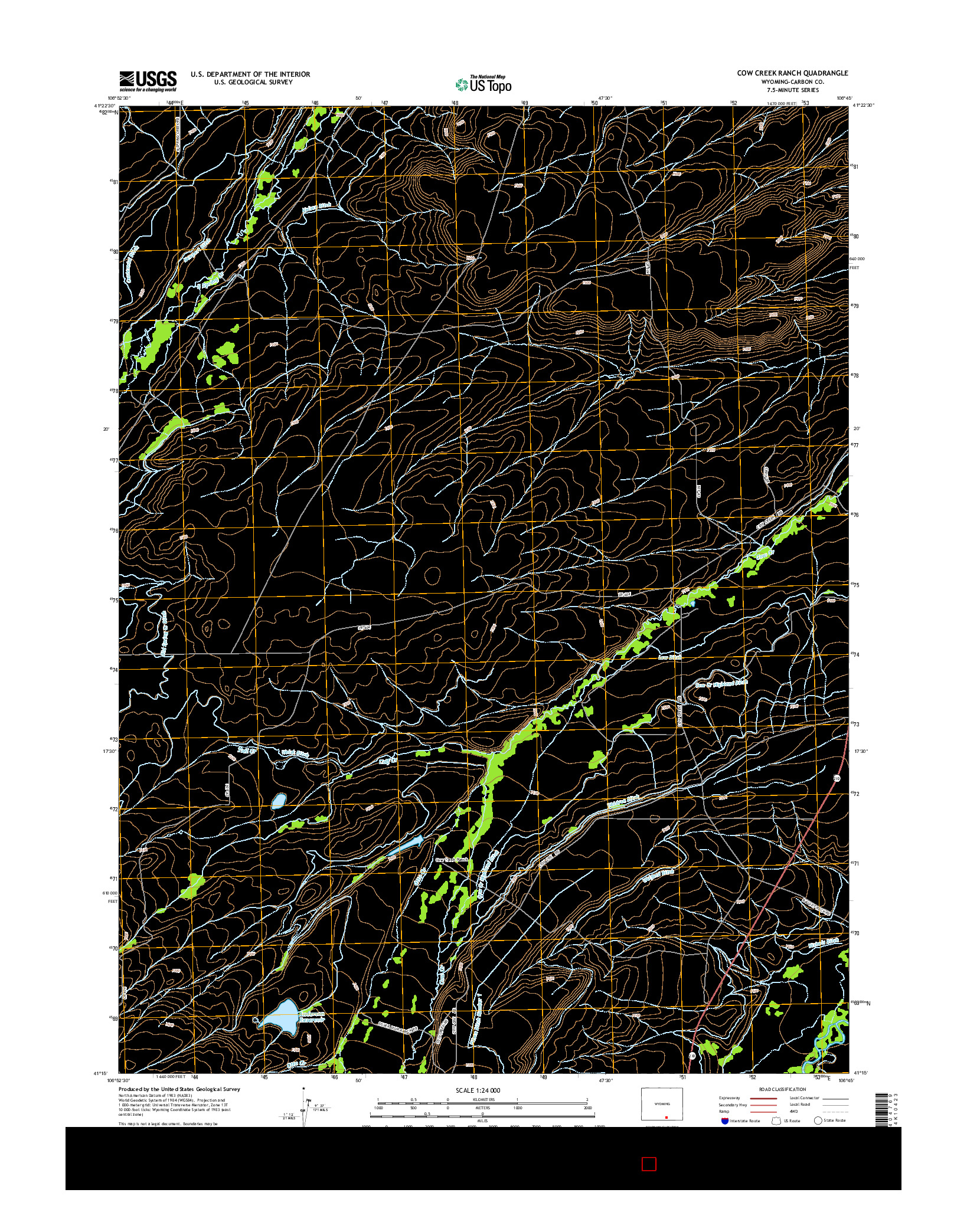 USGS US TOPO 7.5-MINUTE MAP FOR COW CREEK RANCH, WY 2015