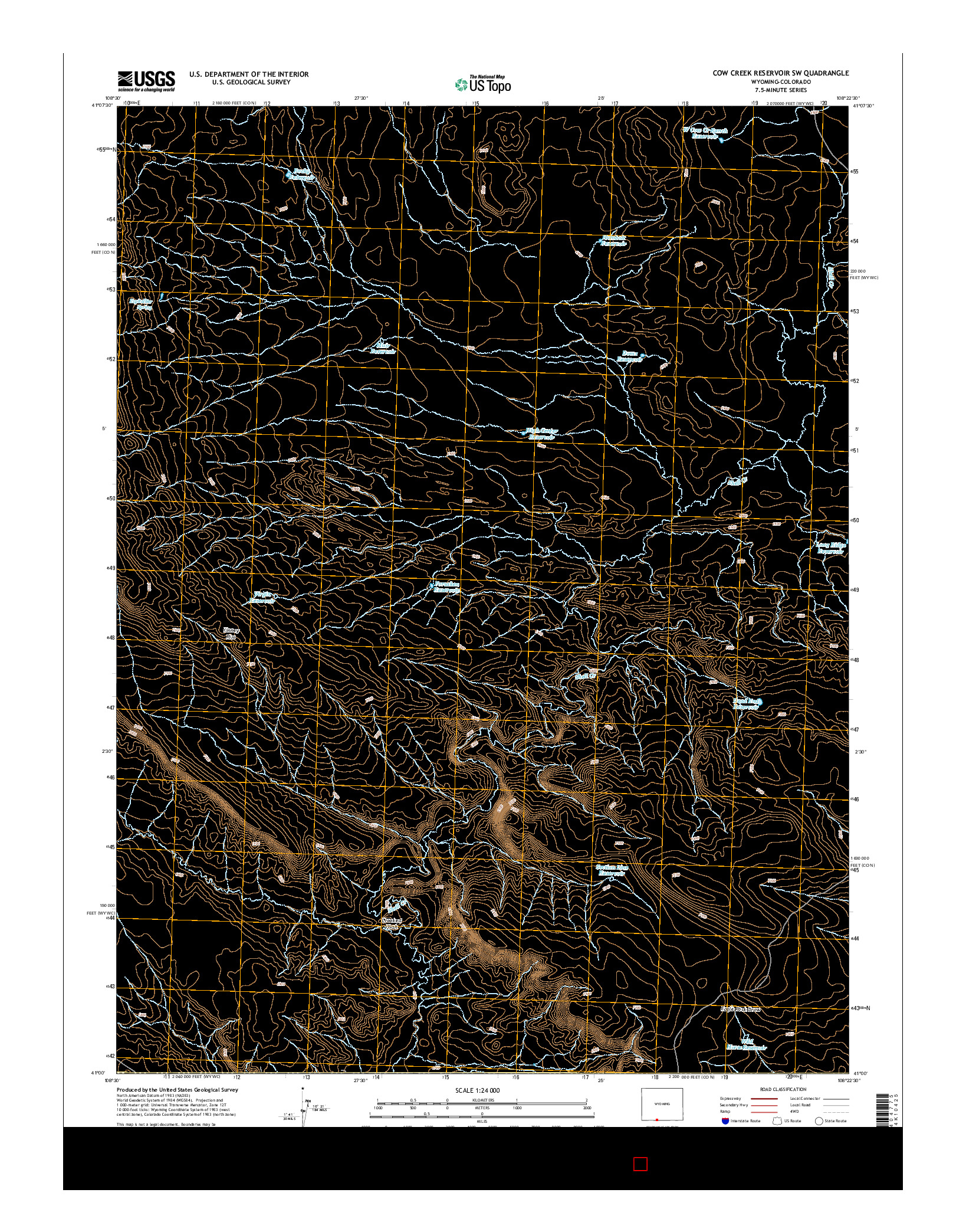 USGS US TOPO 7.5-MINUTE MAP FOR COW CREEK RESERVOIR SW, WY-CO 2015