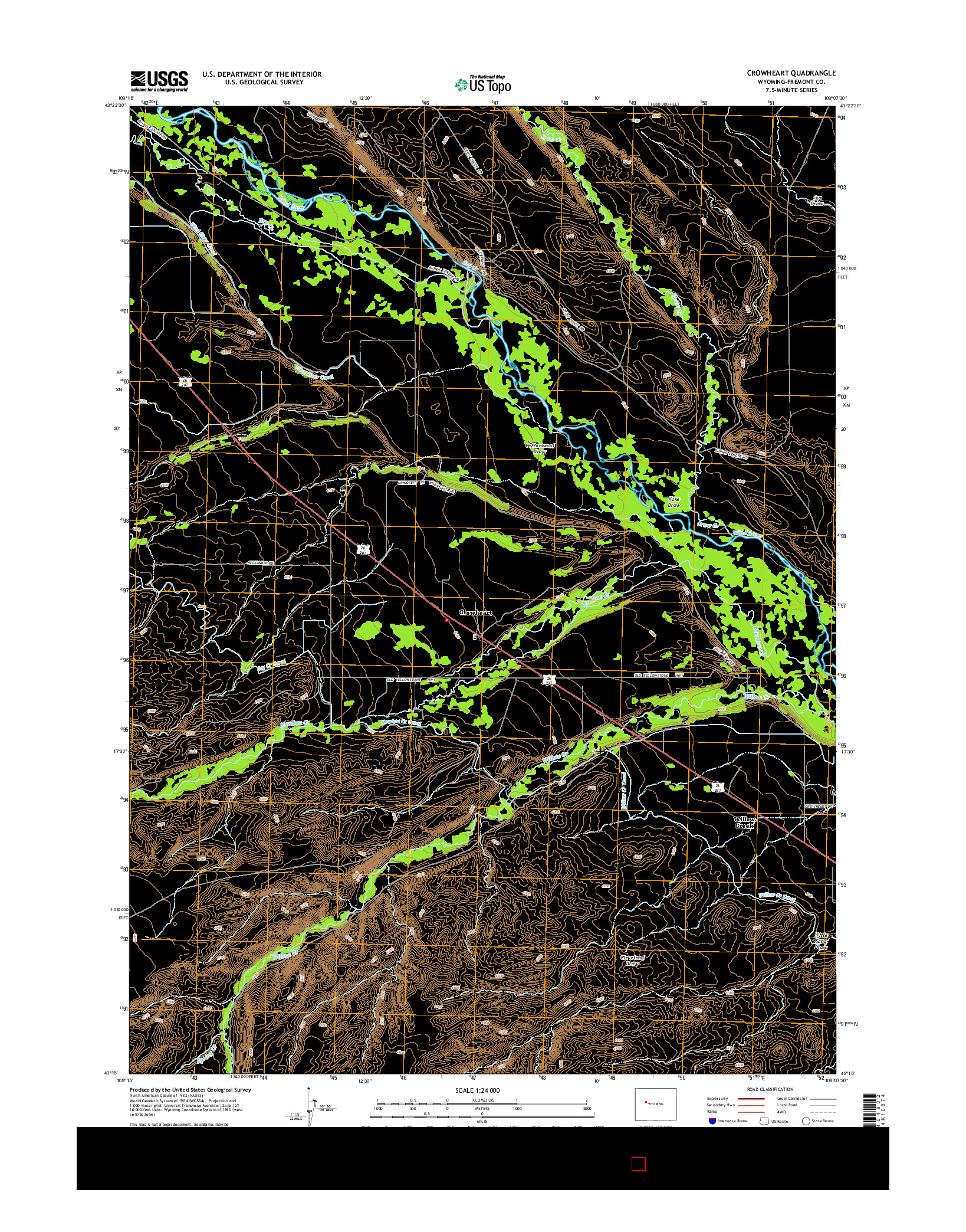 USGS US TOPO 7.5-MINUTE MAP FOR CROWHEART, WY 2015