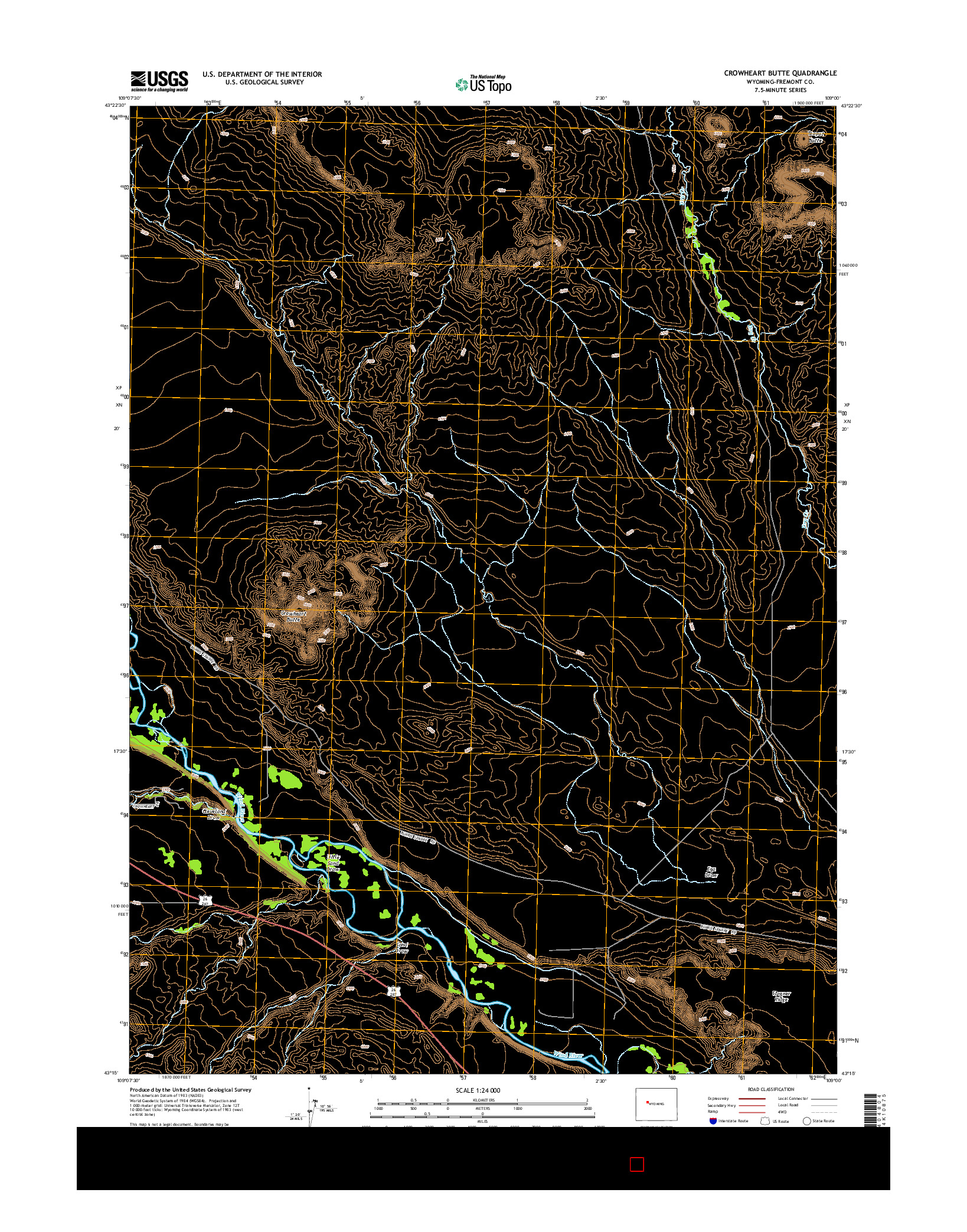 USGS US TOPO 7.5-MINUTE MAP FOR CROWHEART BUTTE, WY 2015