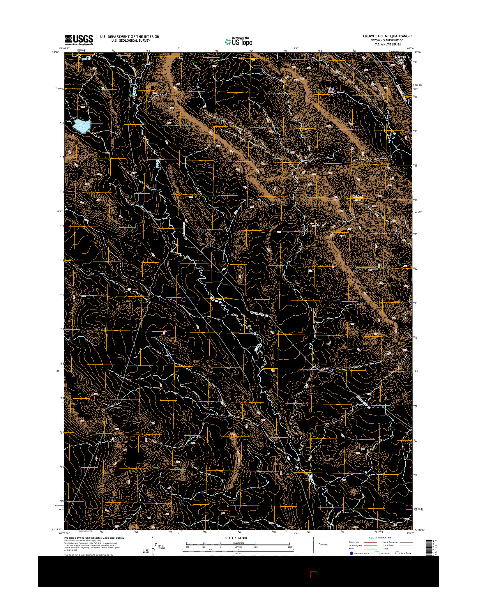 USGS US TOPO 7.5-MINUTE MAP FOR CROWHEART NE, WY 2015
