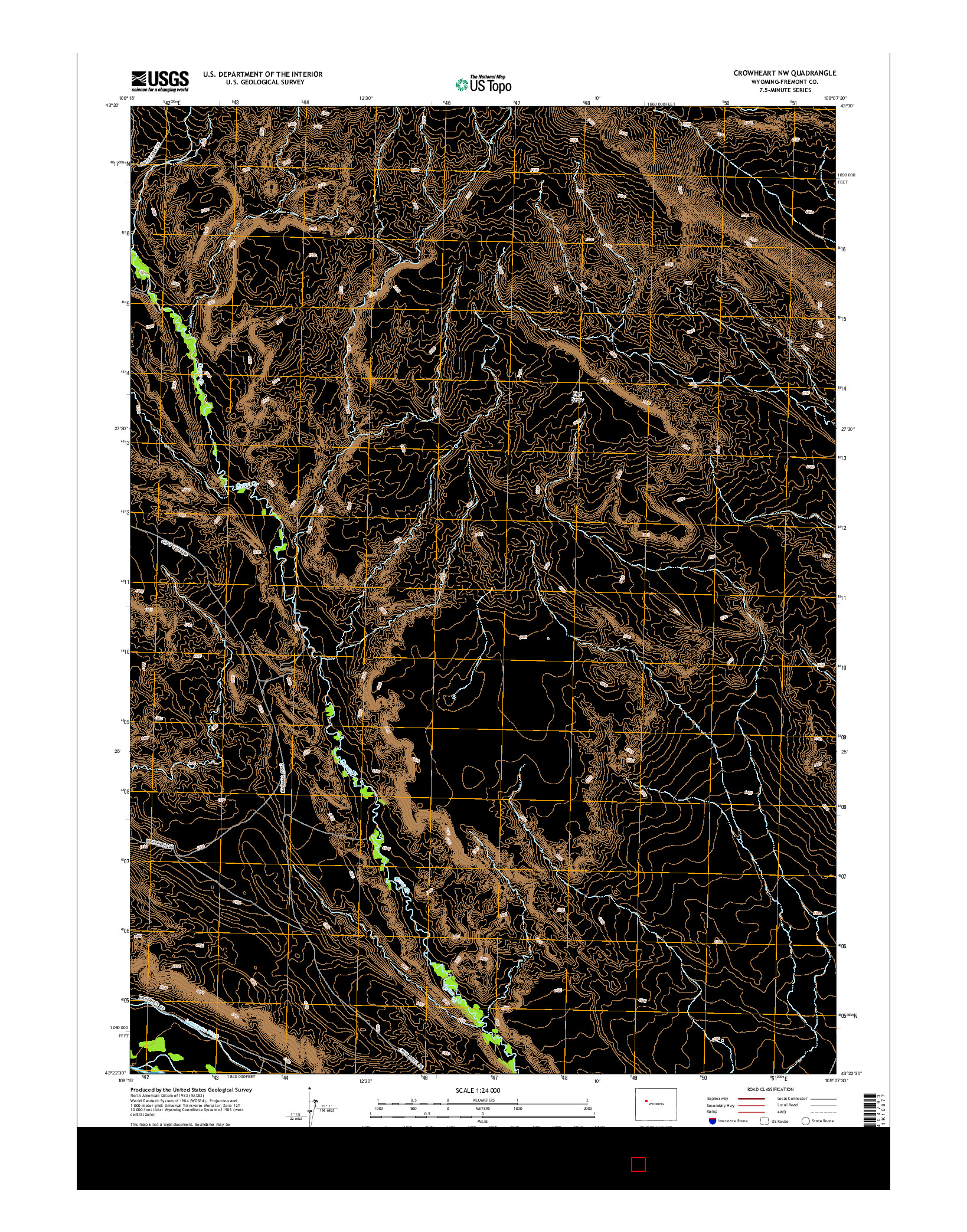 USGS US TOPO 7.5-MINUTE MAP FOR CROWHEART NW, WY 2015