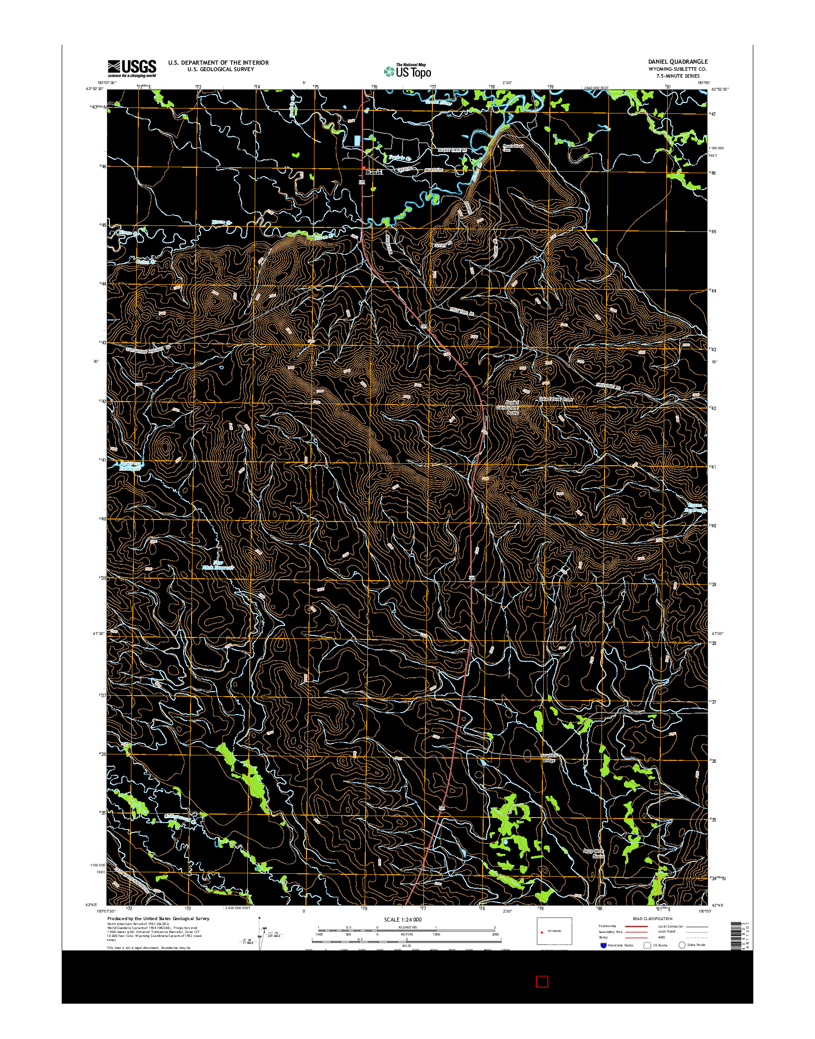 USGS US TOPO 7.5-MINUTE MAP FOR DANIEL, WY 2015