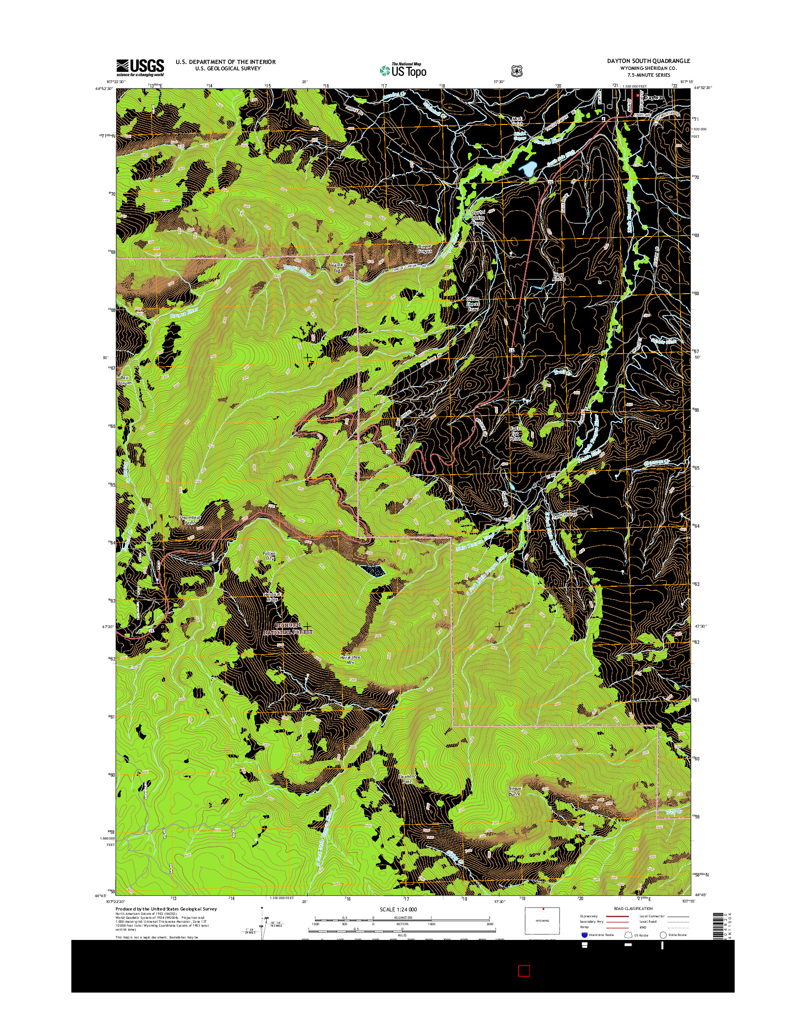 USGS US TOPO 7.5-MINUTE MAP FOR DAYTON SOUTH, WY 2015