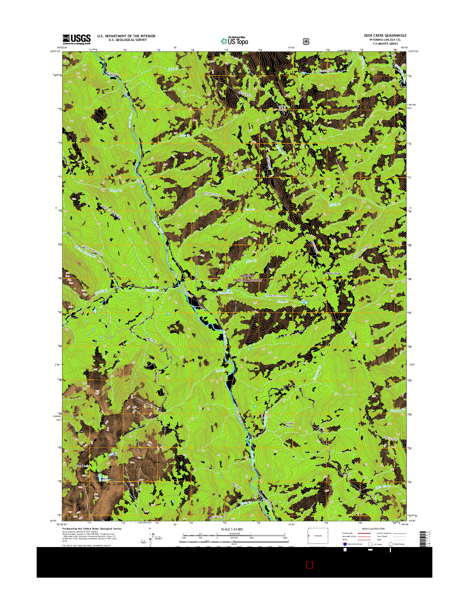 USGS US TOPO 7.5-MINUTE MAP FOR DEER CREEK, WY 2015
