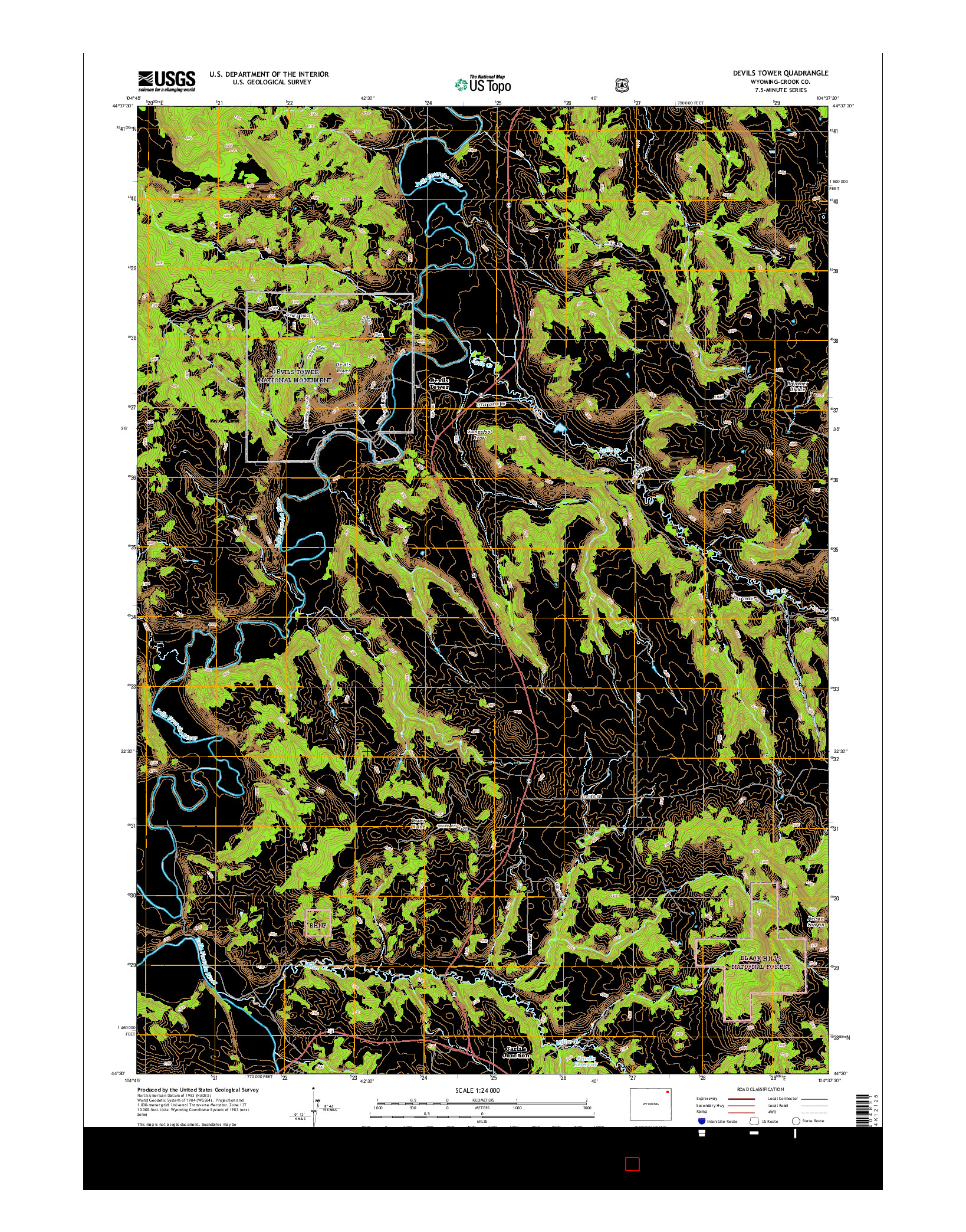 USGS US TOPO 7.5-MINUTE MAP FOR DEVILS TOWER, WY 2015