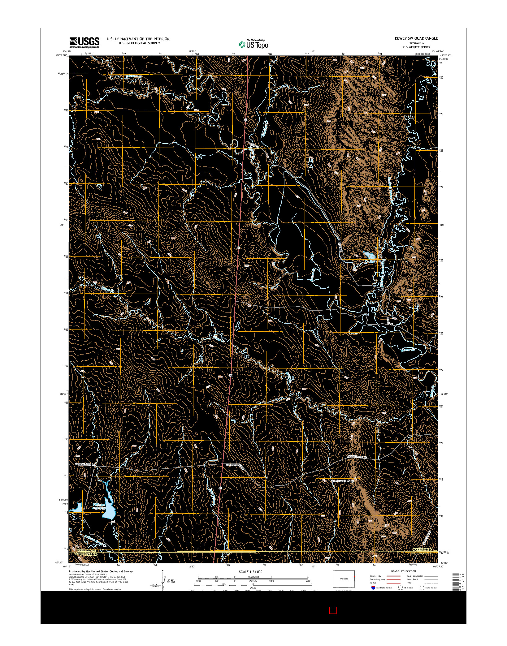 USGS US TOPO 7.5-MINUTE MAP FOR DEWEY SW, WY 2015