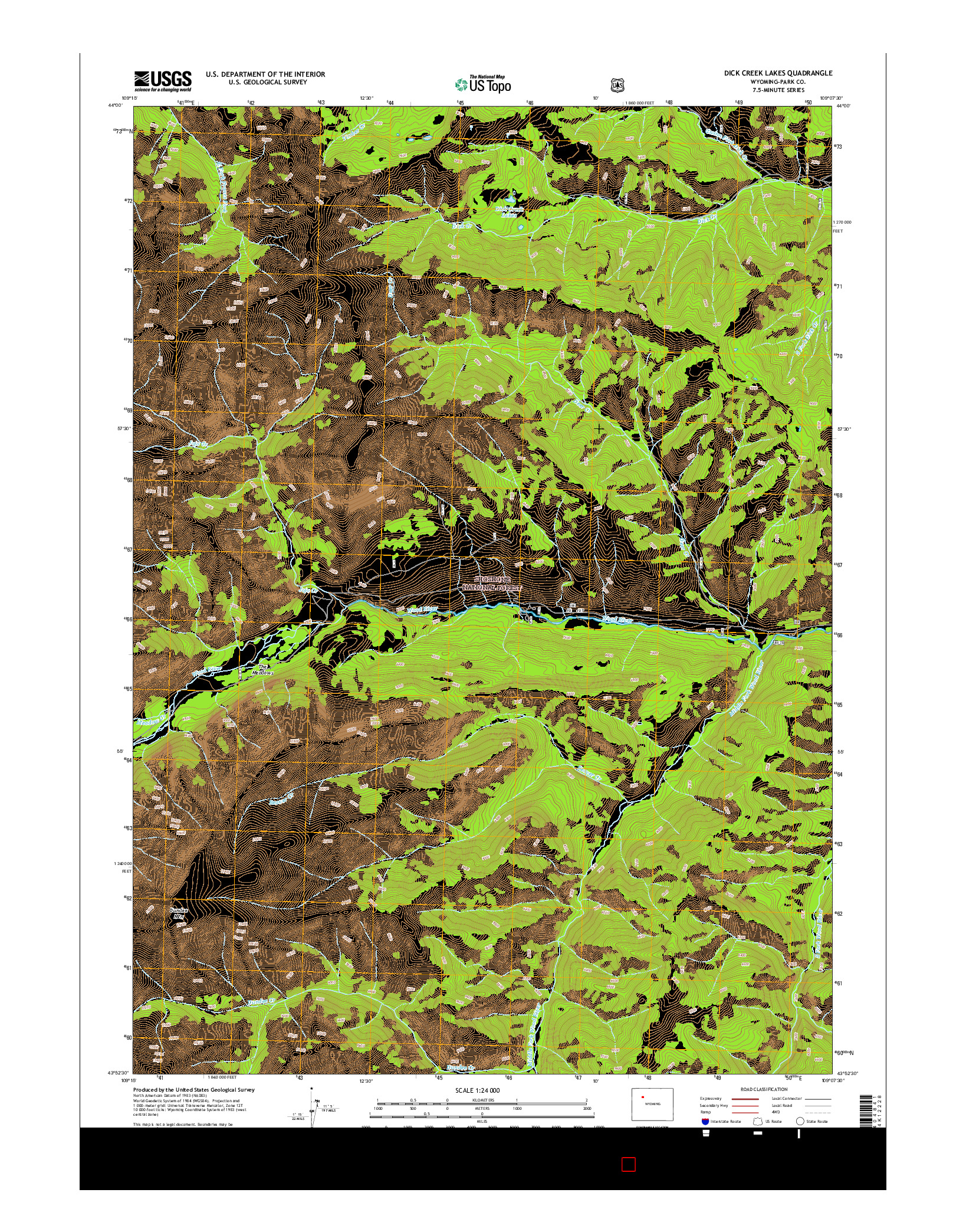 USGS US TOPO 7.5-MINUTE MAP FOR DICK CREEK LAKES, WY 2015