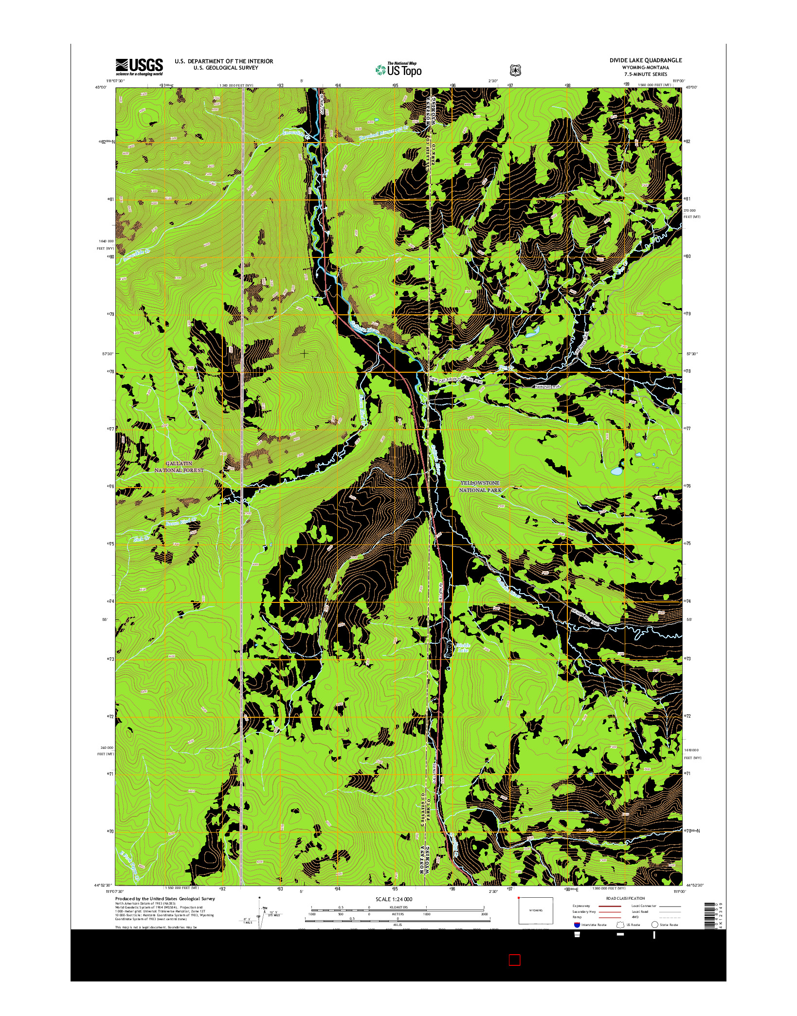 USGS US TOPO 7.5-MINUTE MAP FOR DIVIDE LAKE, WY-MT 2015