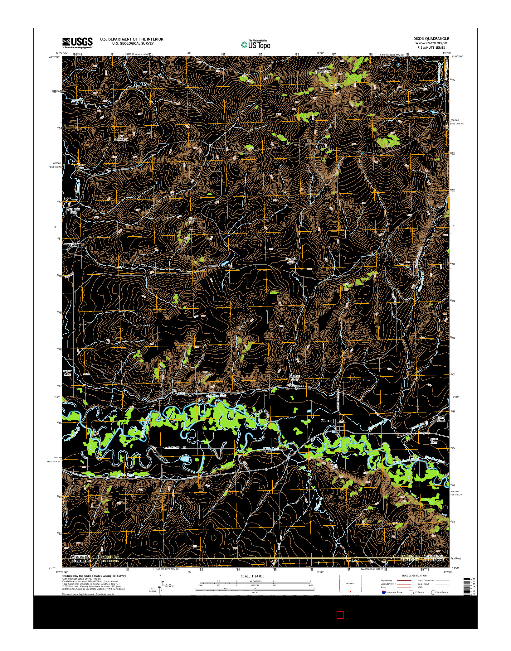 USGS US TOPO 7.5-MINUTE MAP FOR DIXON, WY-CO 2015