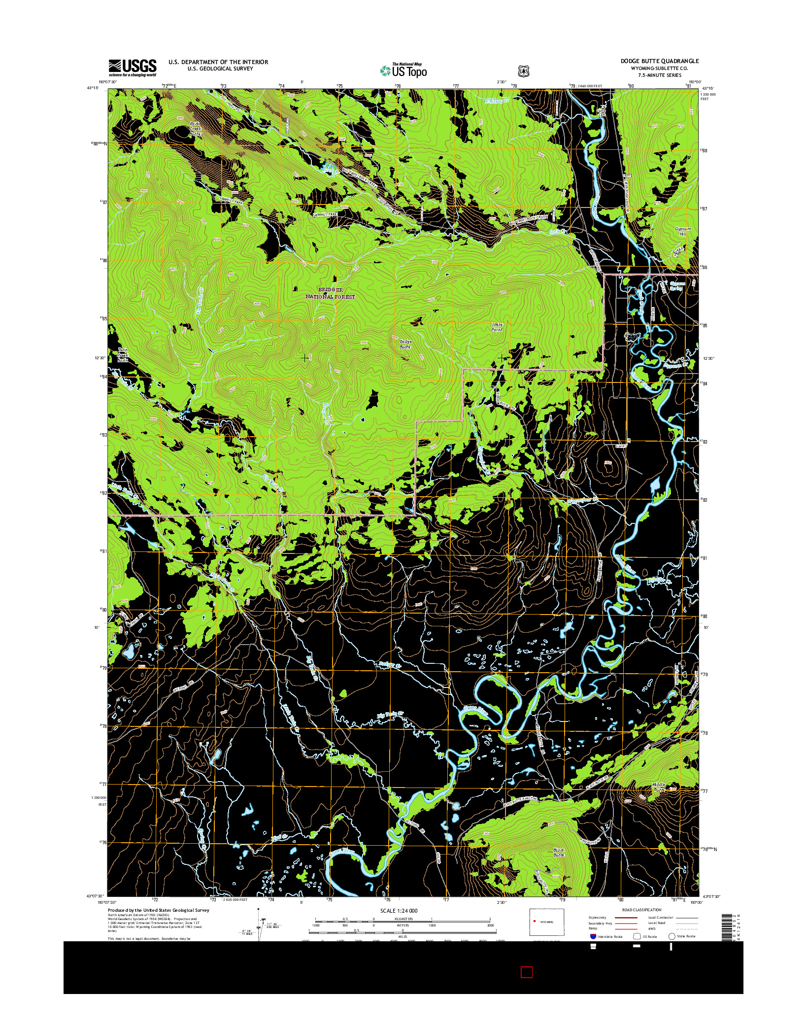 USGS US TOPO 7.5-MINUTE MAP FOR DODGE BUTTE, WY 2015