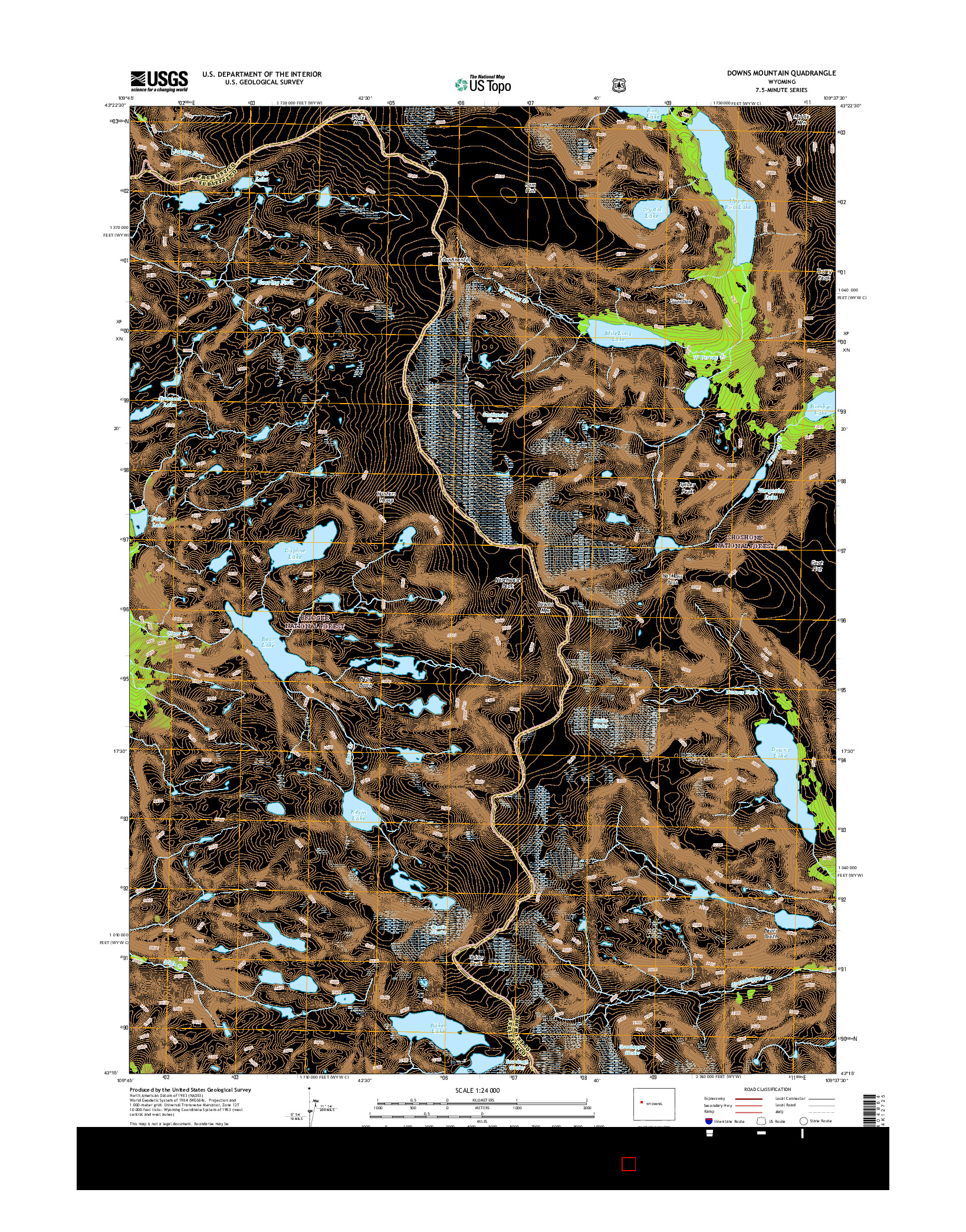 USGS US TOPO 7.5-MINUTE MAP FOR DOWNS MOUNTAIN, WY 2015