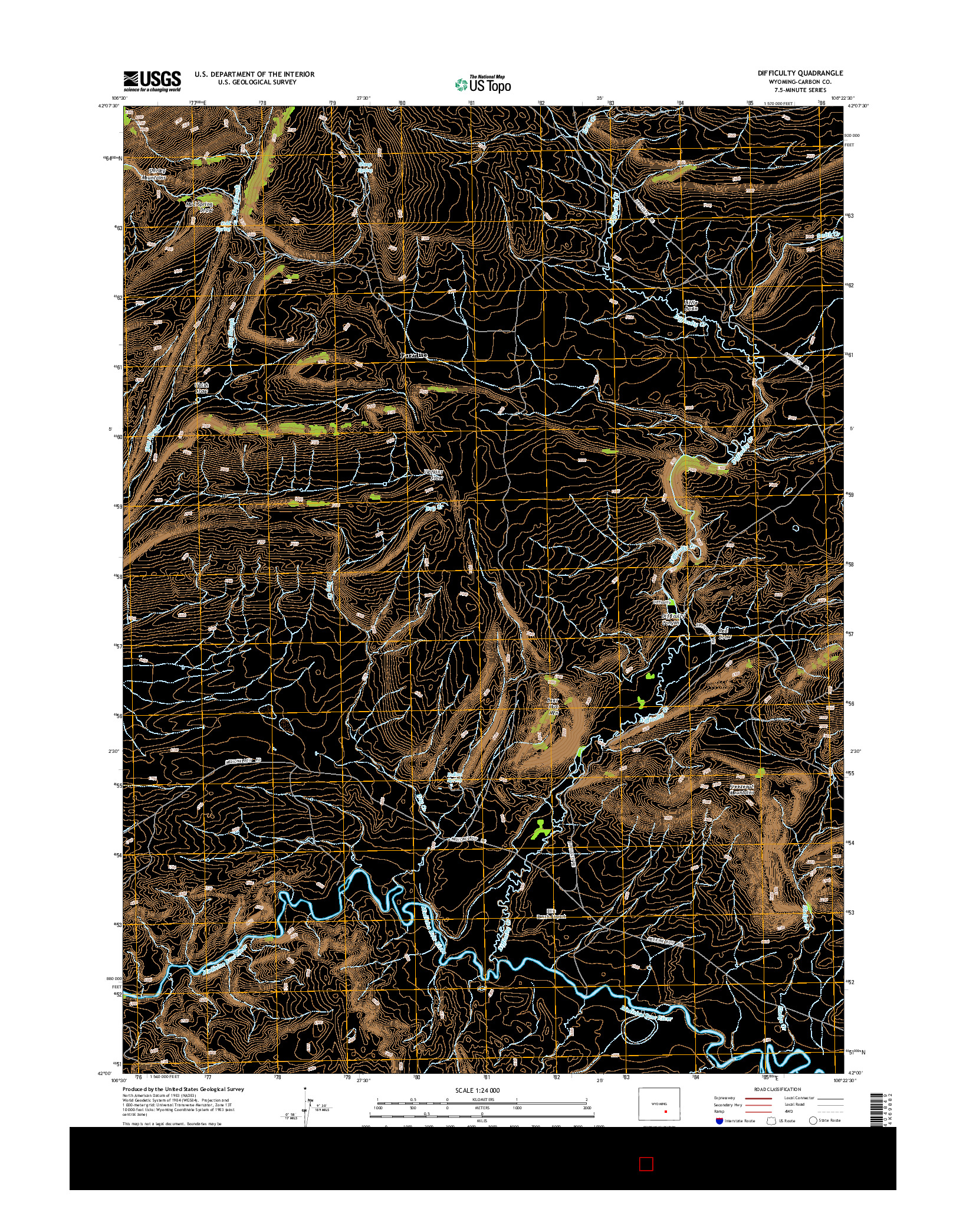 USGS US TOPO 7.5-MINUTE MAP FOR DIFFICULTY, WY 2015