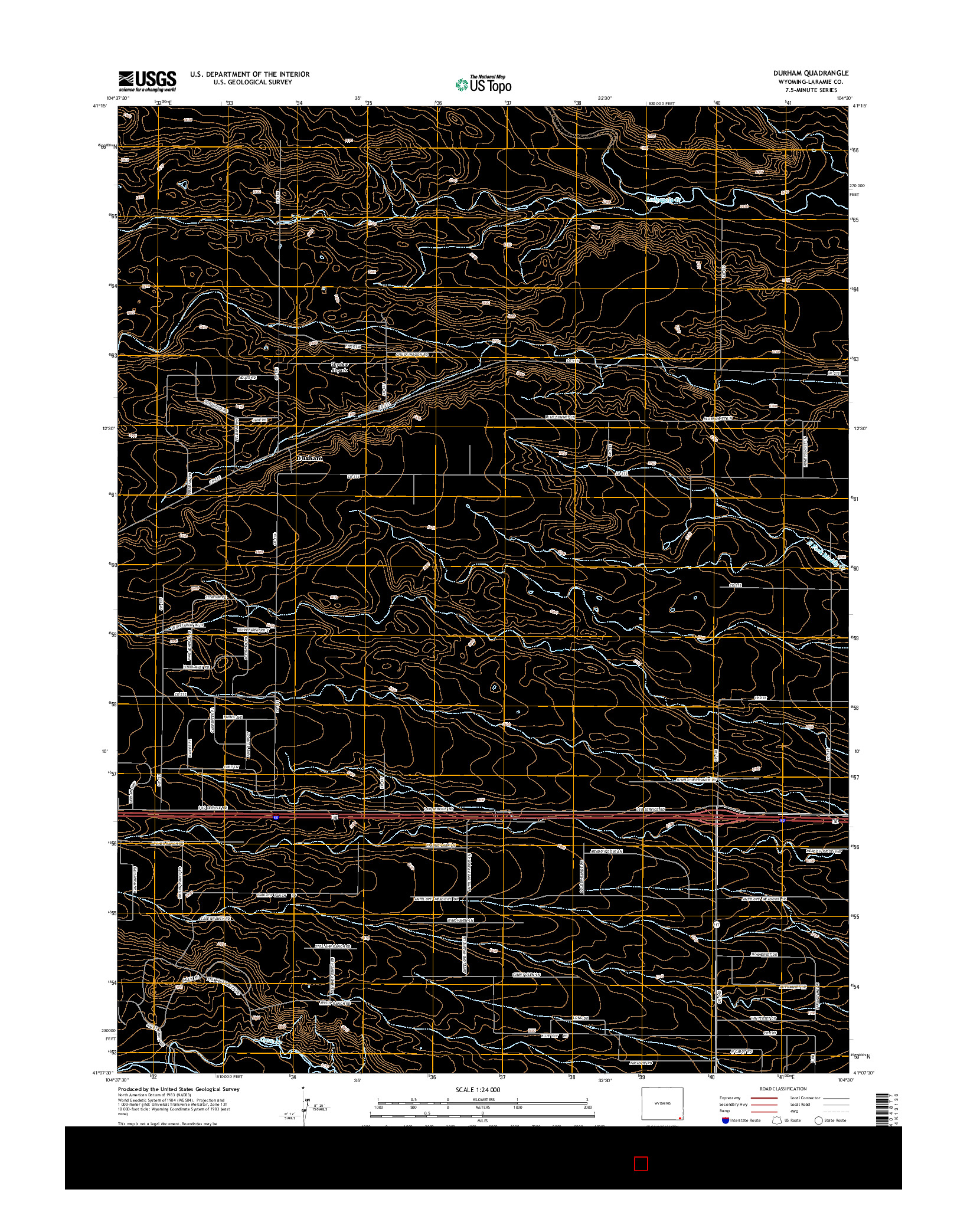 USGS US TOPO 7.5-MINUTE MAP FOR DURHAM, WY 2015