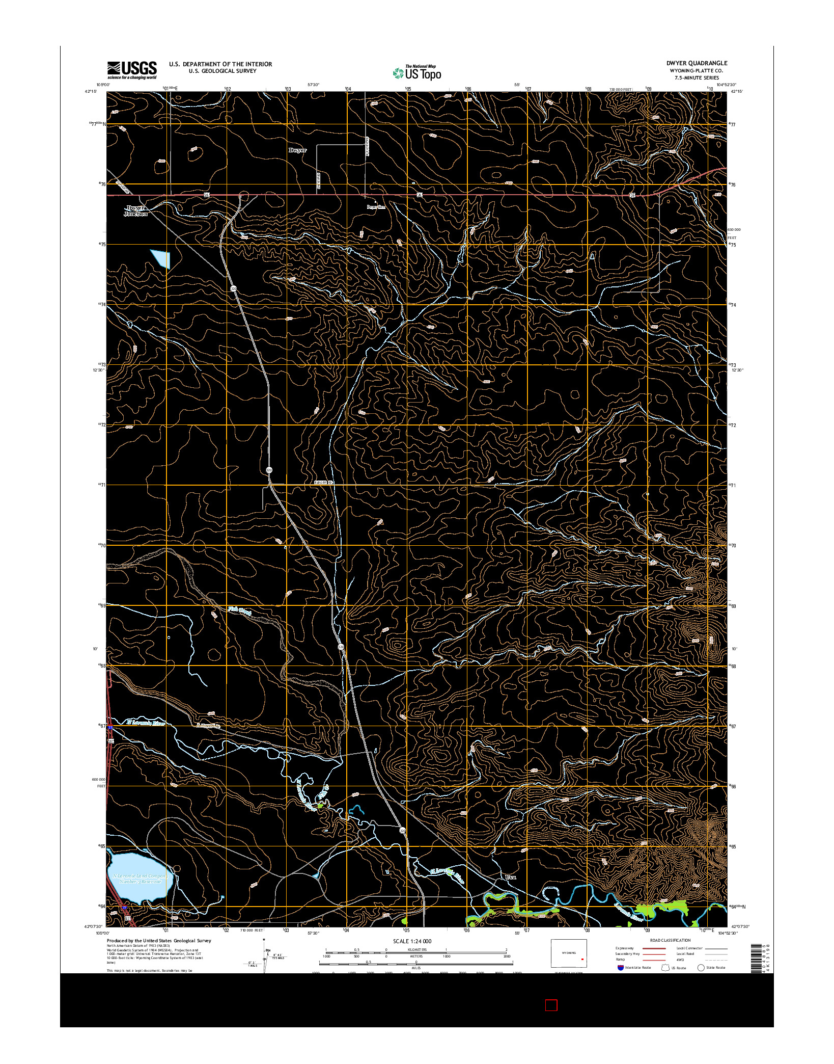 USGS US TOPO 7.5-MINUTE MAP FOR DWYER, WY 2015