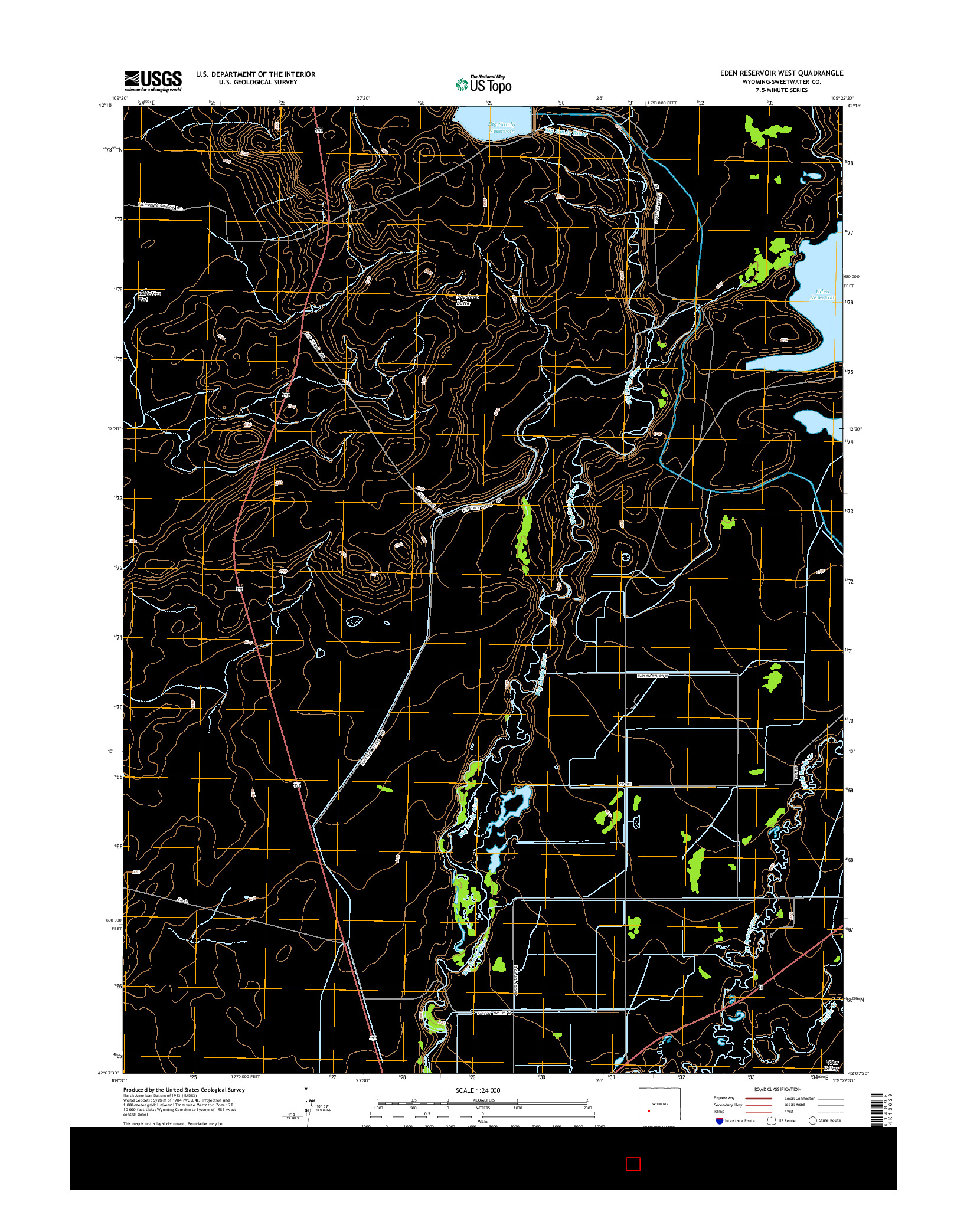 USGS US TOPO 7.5-MINUTE MAP FOR EDEN RESERVOIR WEST, WY 2015