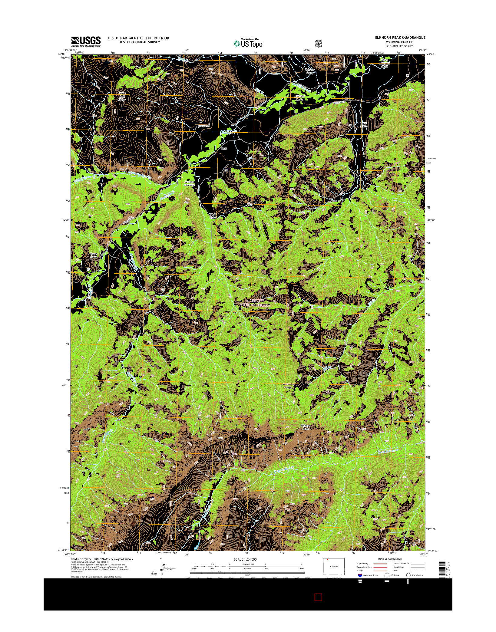 USGS US TOPO 7.5-MINUTE MAP FOR ELKHORN PEAK, WY 2015