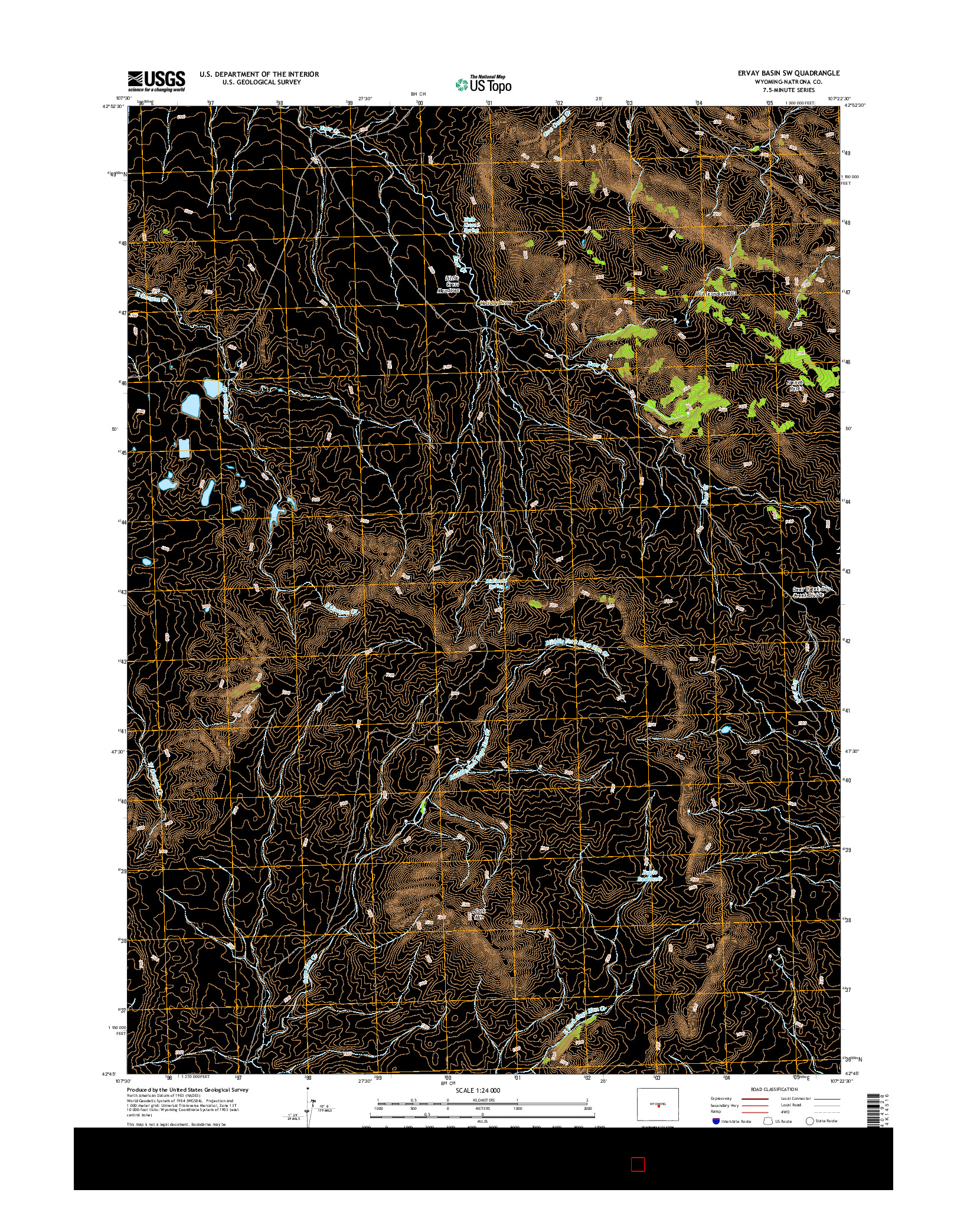 USGS US TOPO 7.5-MINUTE MAP FOR ERVAY BASIN SW, WY 2015