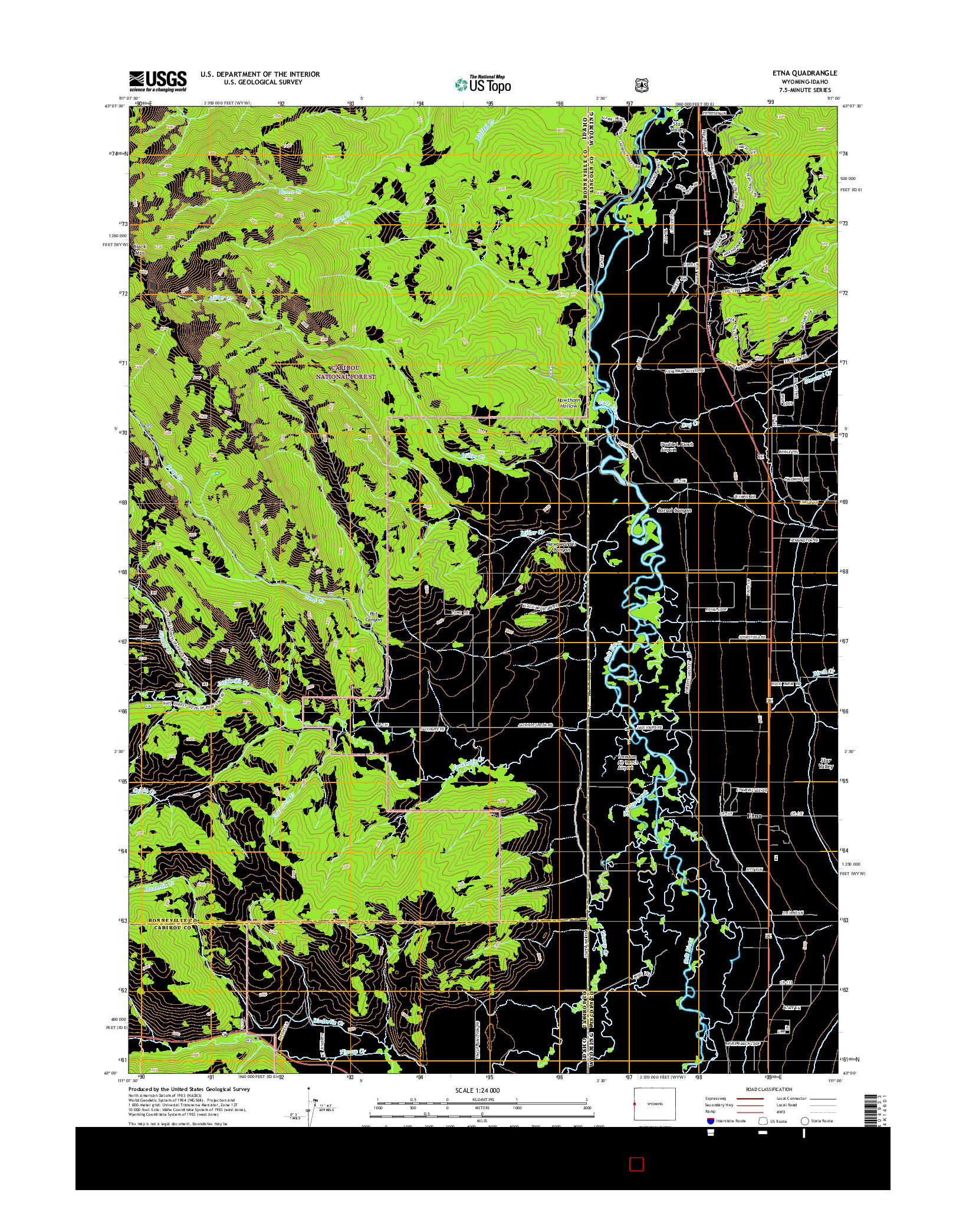 USGS US TOPO 7.5-MINUTE MAP FOR ETNA, WY-ID 2015