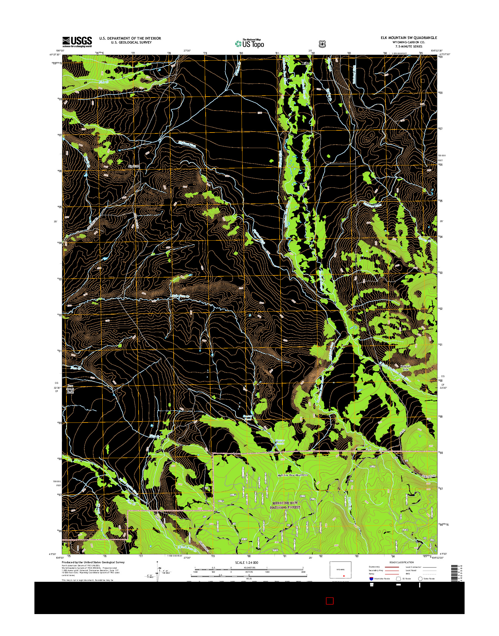 USGS US TOPO 7.5-MINUTE MAP FOR ELK MOUNTAIN SW, WY 2015